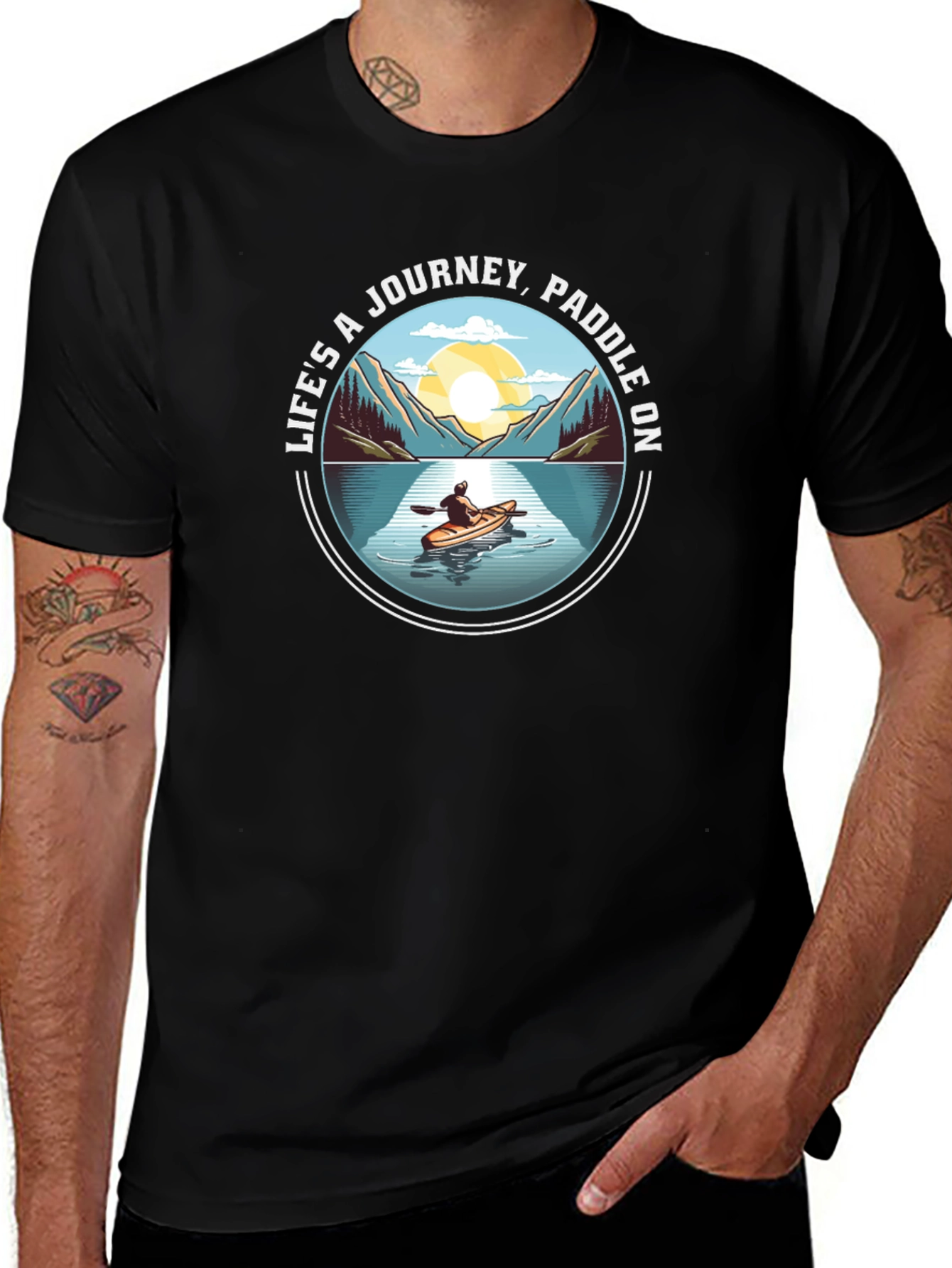 Variant 17 of Life's a Journey Paddle On Black T-Shirt