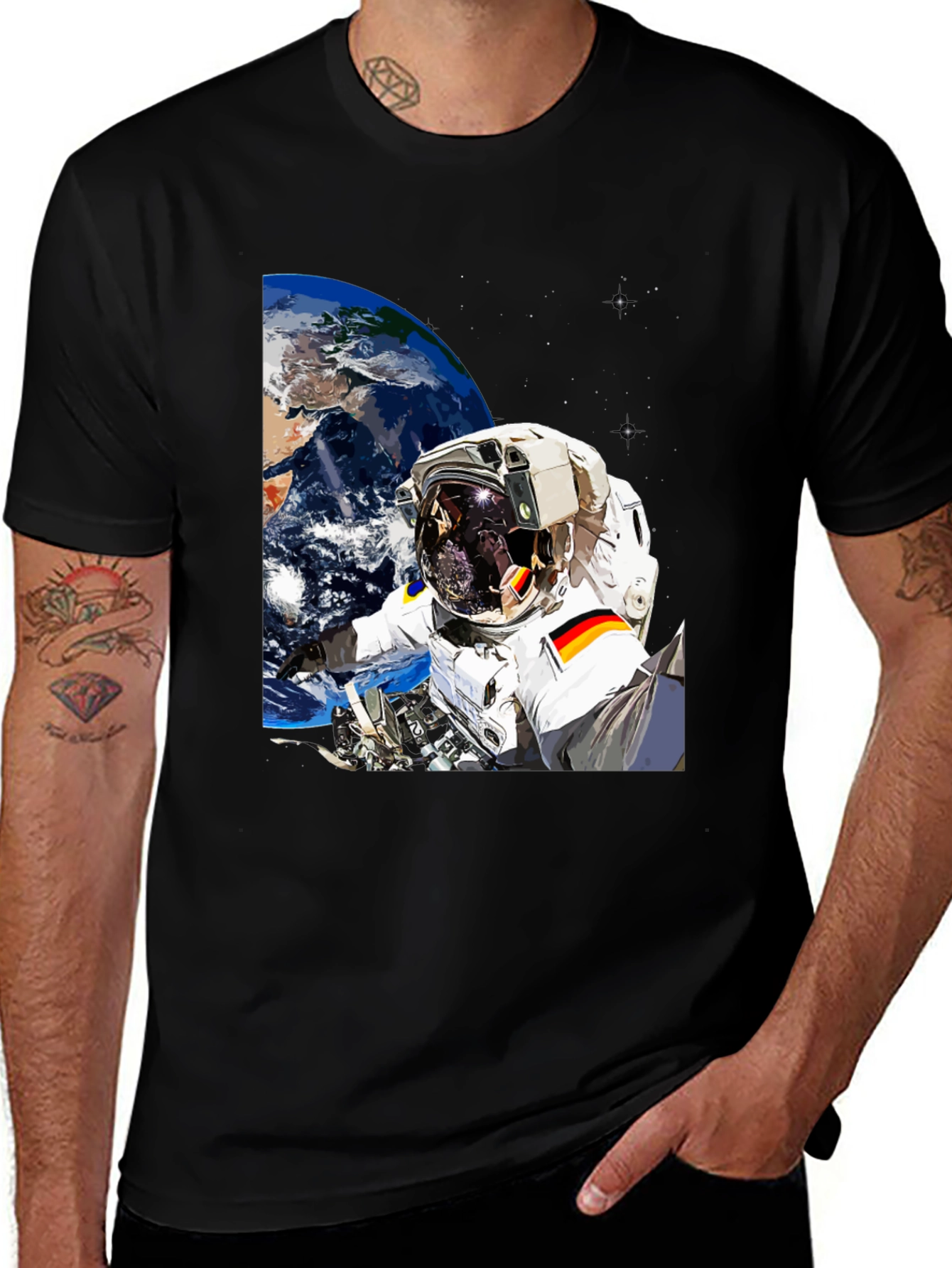 Variant 11 of Astronaut German Flag Graphic Black T-Shirt