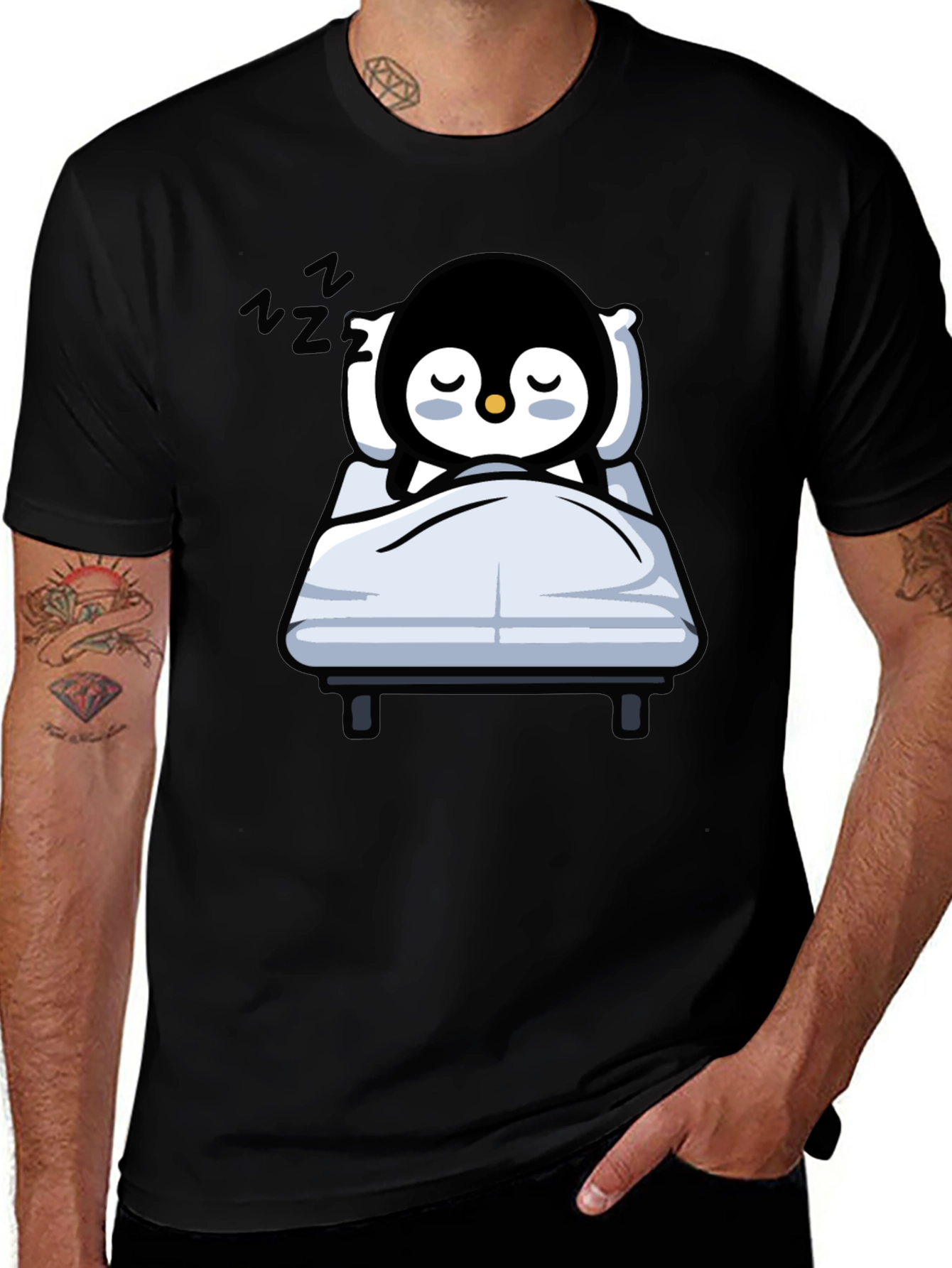 Variant 5 of Cute Sleeping Penguin T-Shirt - Black