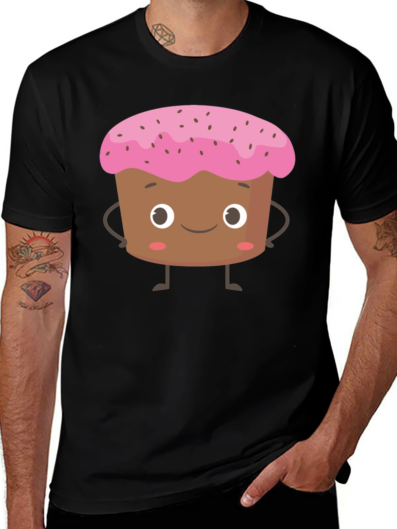 Variant 4 of Cute Cartoon Cupcake Black T-Shirt