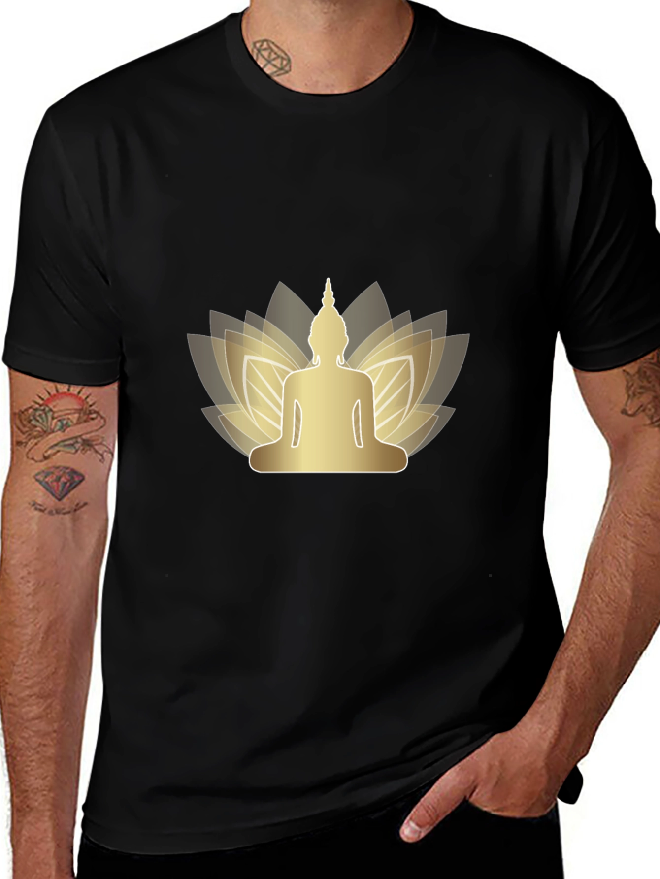 Variant 7 of Buddha Lotus Graphic Tee - Men's Black T-Shirt