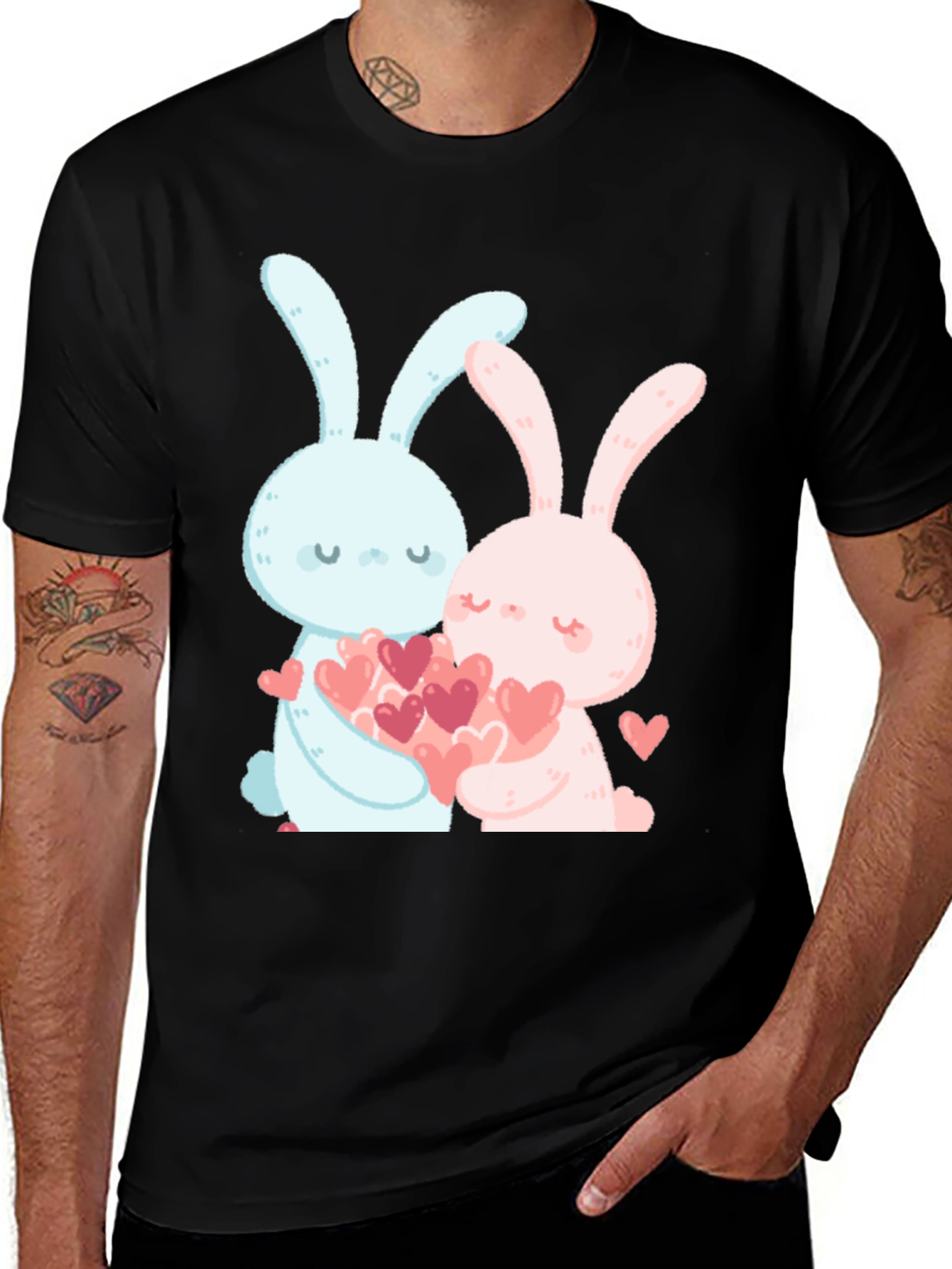 Black Valentine's Day Bunny Heart T-Shirt main image