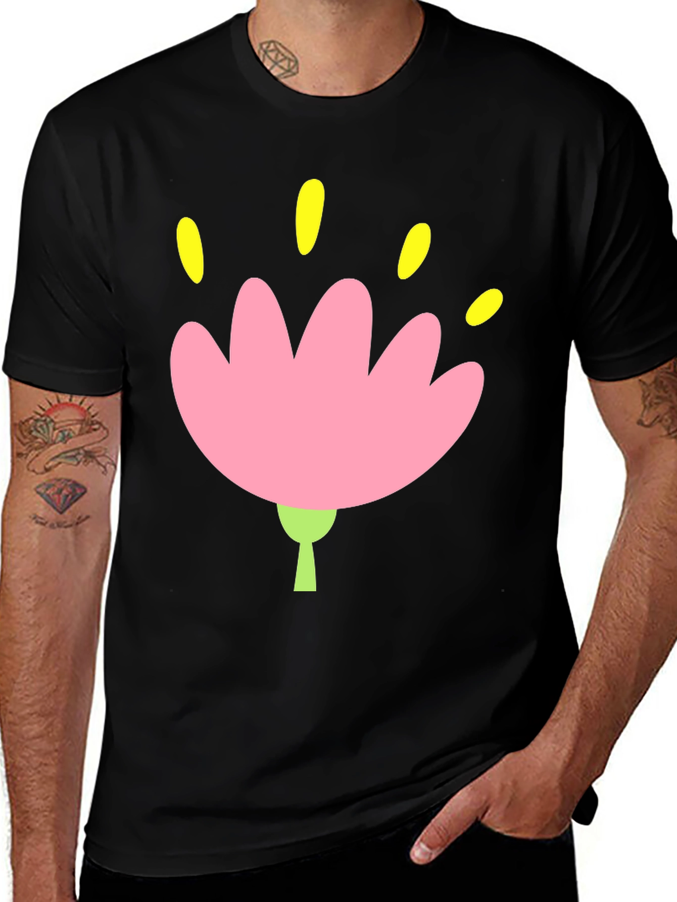 Black Tee with Pink Flower Graphic