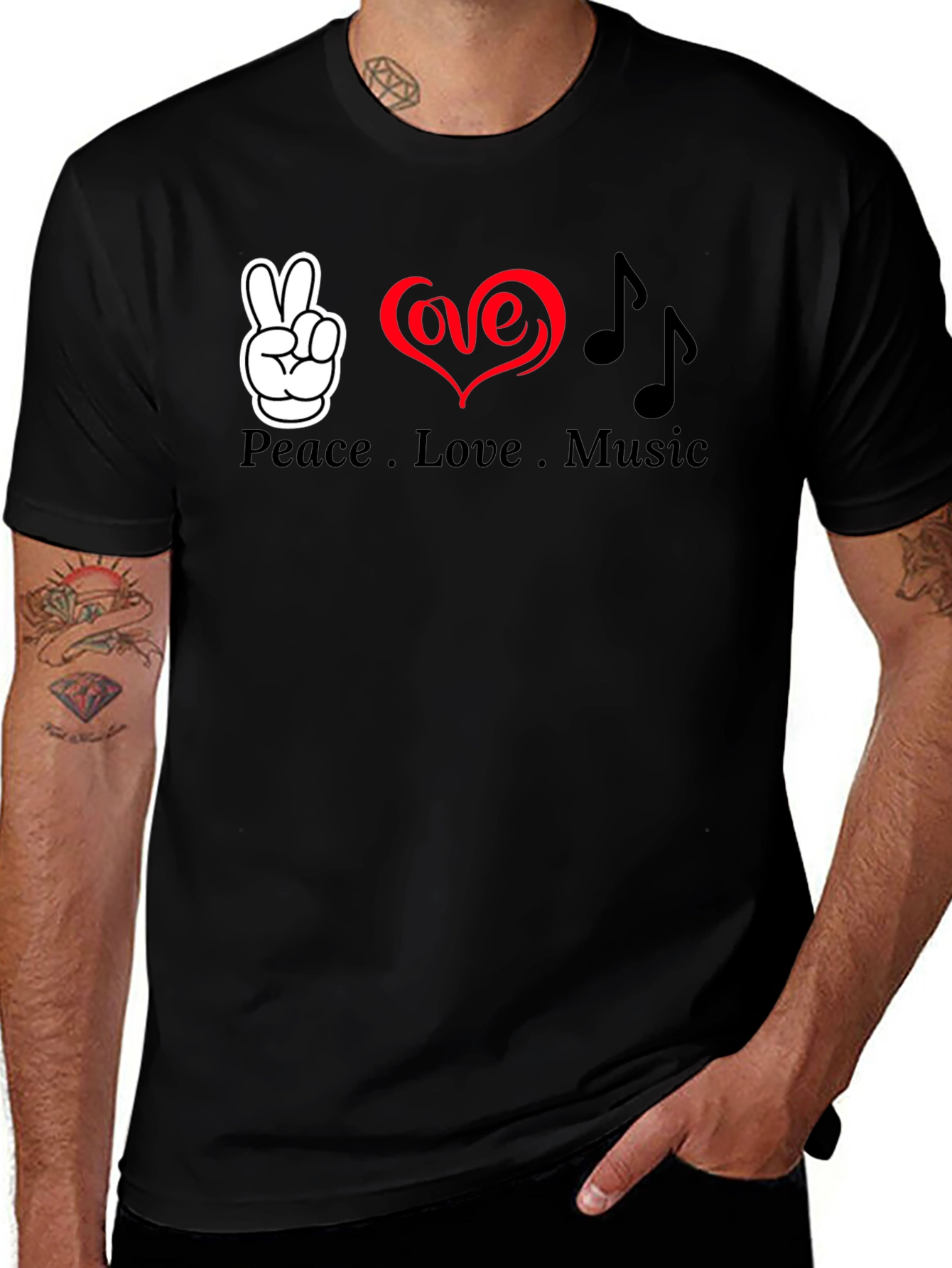 Variant 18 of Peace Love Music Graphic T-Shirt - Soft Cotton Blend