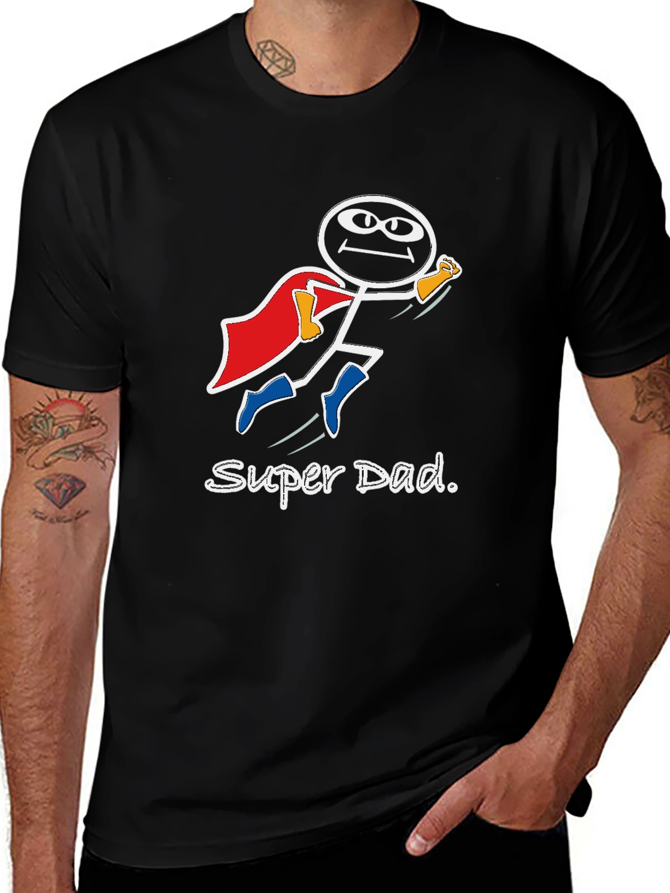 Variant 28 of Super Dad Superhero Graphic T-Shirt - Black Cotton Tee