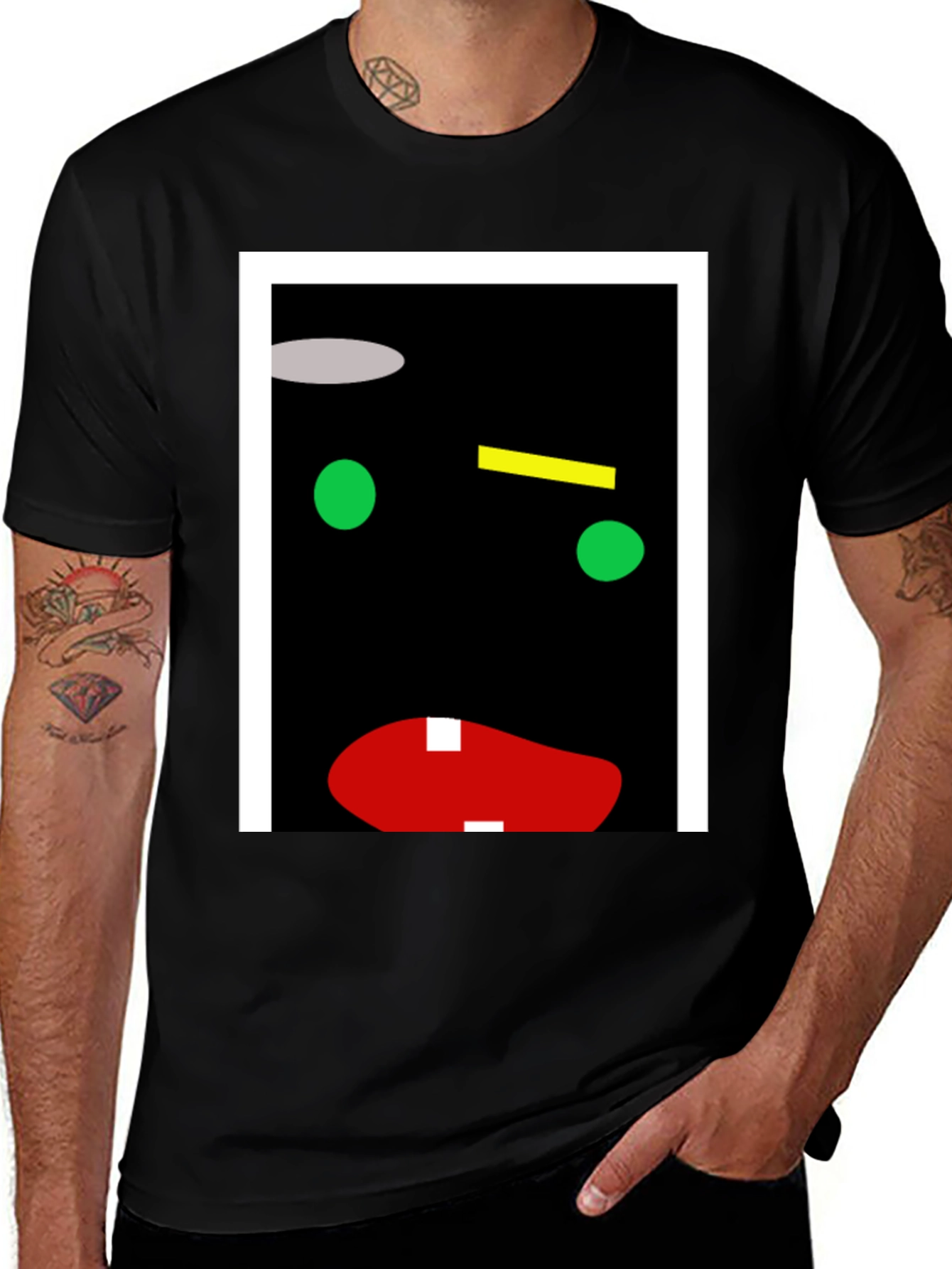 Variant 19 of Abstract Face Graphic Print Black T-Shirt