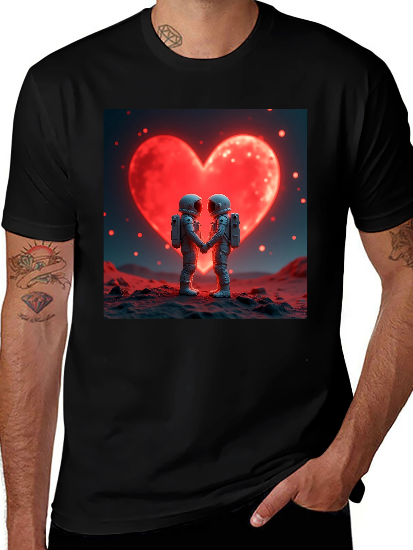 Black Astronaut Love T-Shirt, Space Romance Tee main image