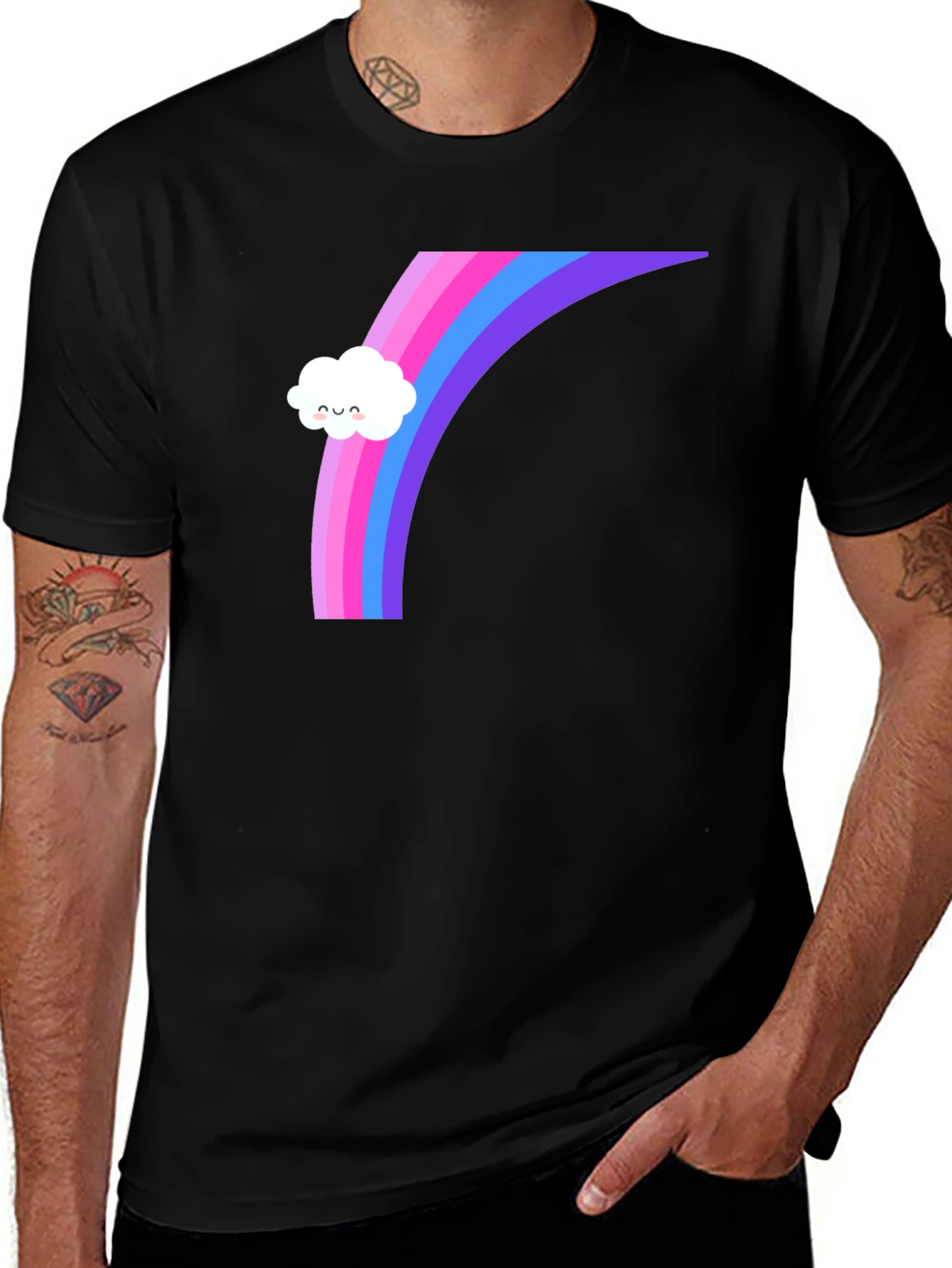 Variant 16 of Rainbow Cloud Graphic Tee - Black Cotton T-Shirt