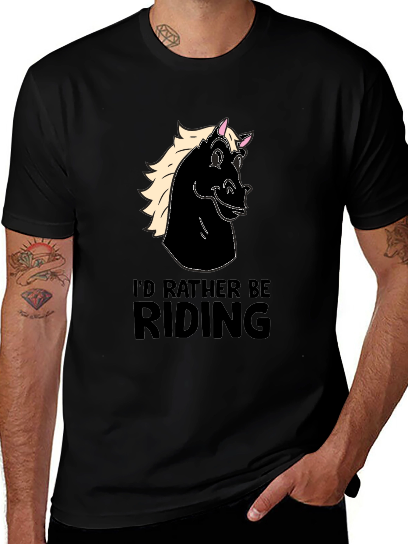 Variant 13 of Men's Black Horse Riding T-Shirt