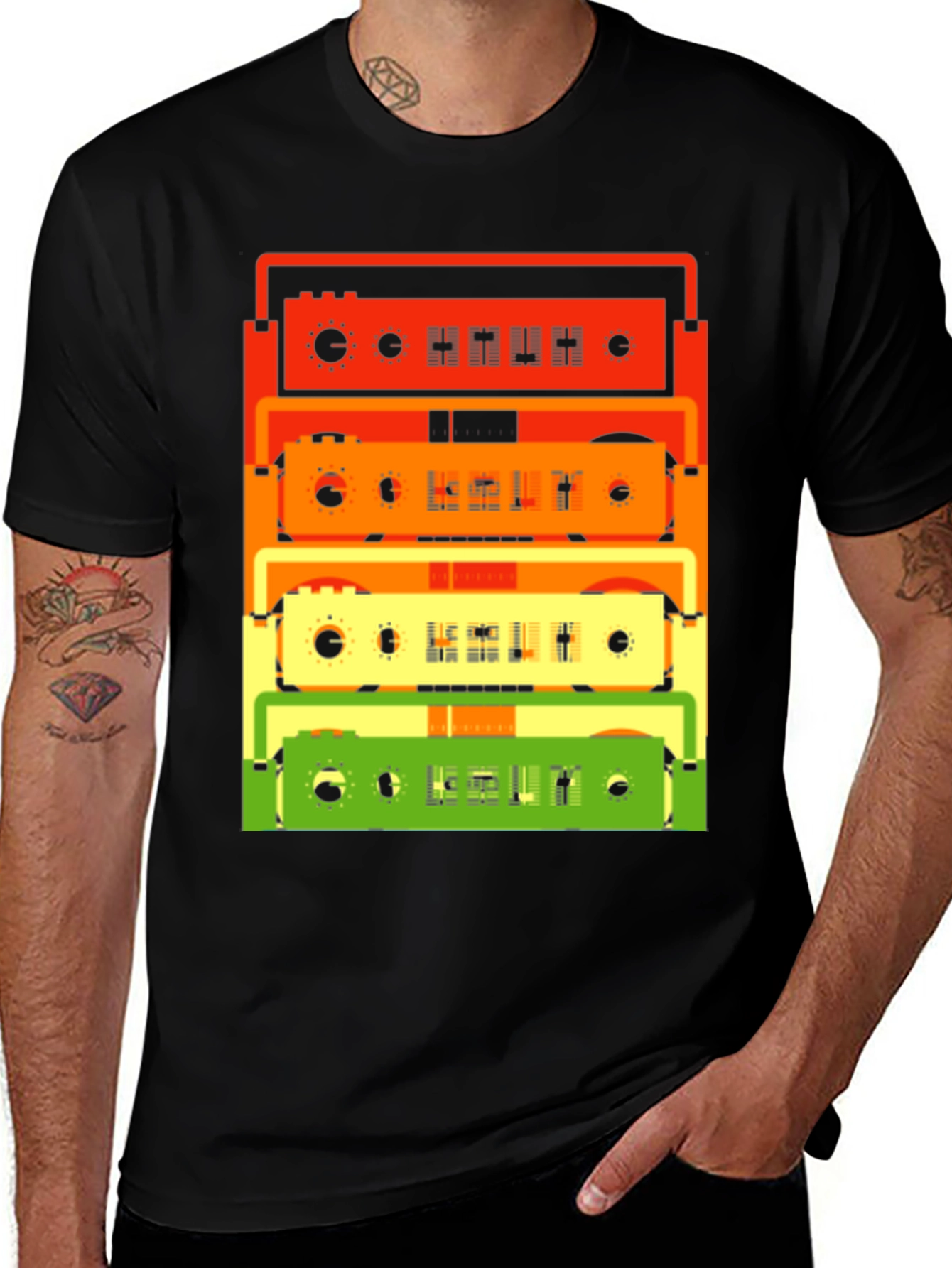 Variant 7 of Retro Cassette Stack Graphic Tee - Vintage Music Lover Shirt