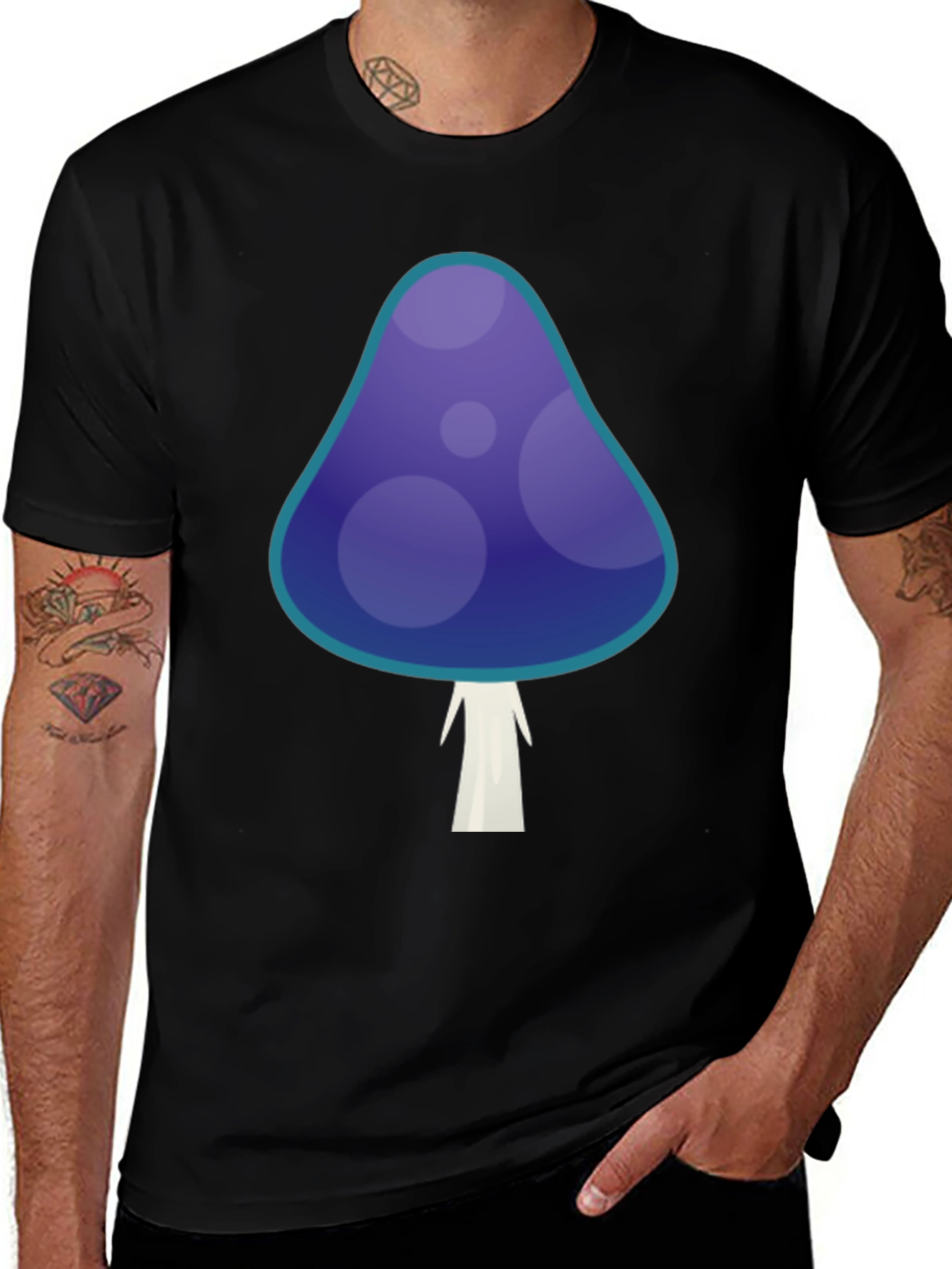 Variant 3 of Funky Mushroom Graphic T-Shirt - Black Cotton Tee