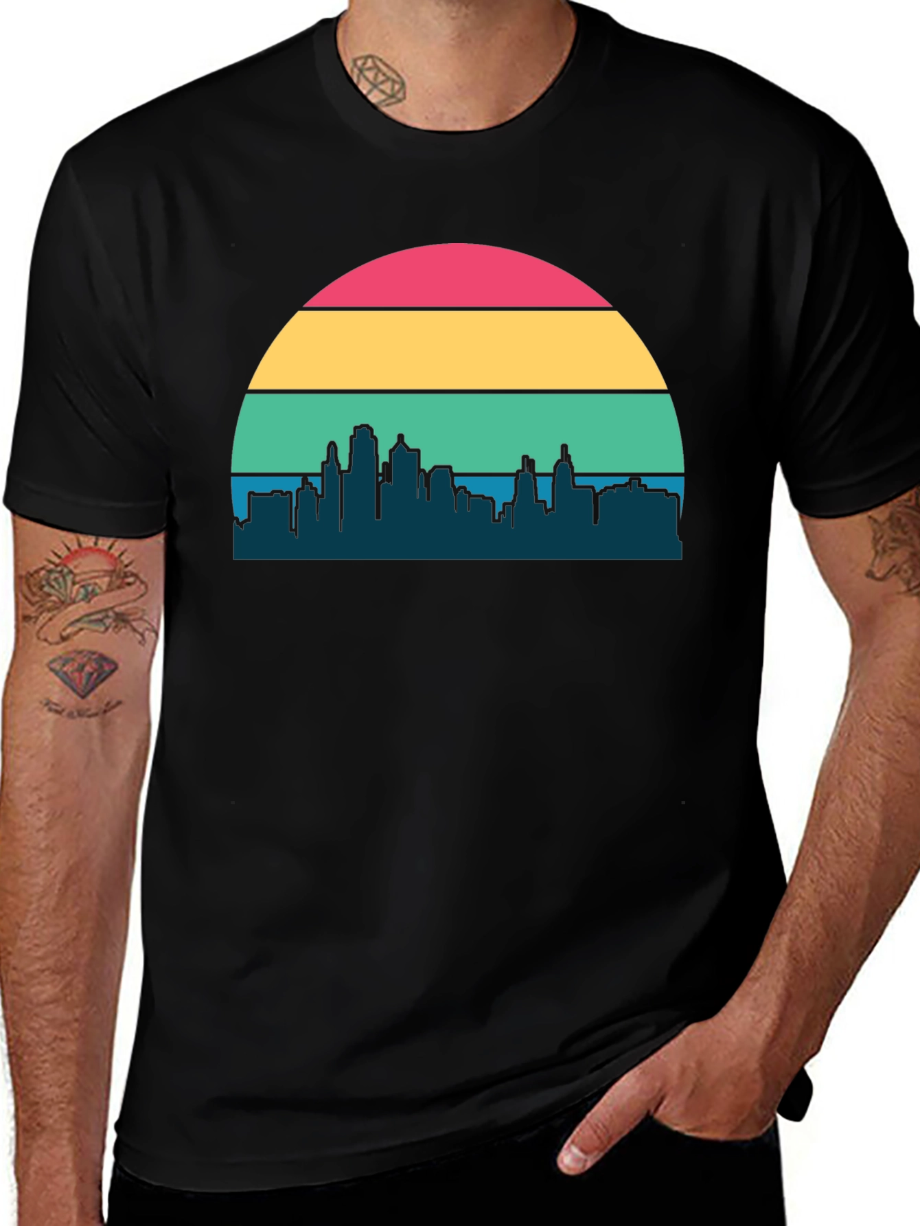 Variant 7 of Retro Sunset Cityscape Graphic Tee