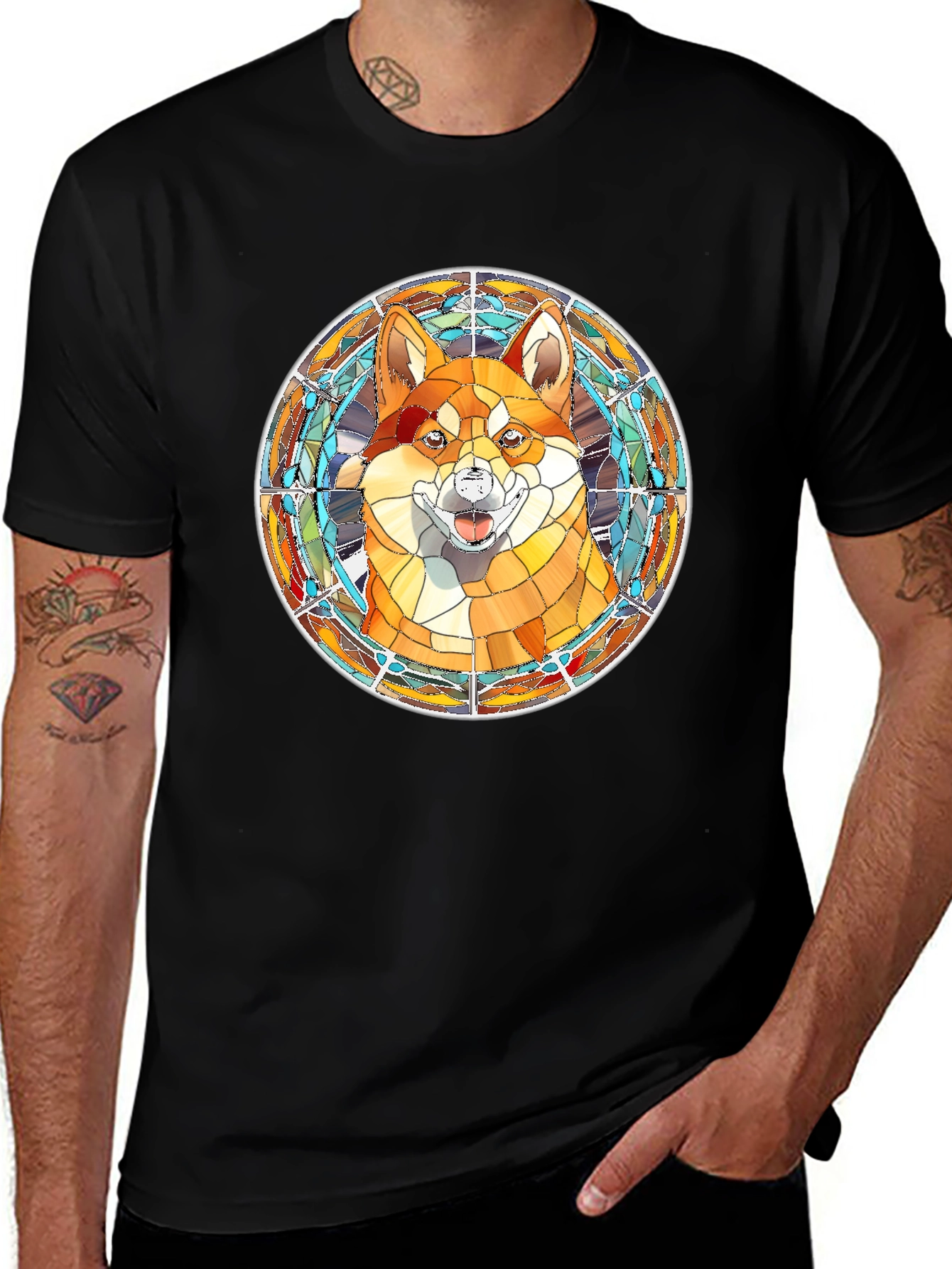 Shiba Inu Stained Glass Style Tee - Unique Dog Lover Gift