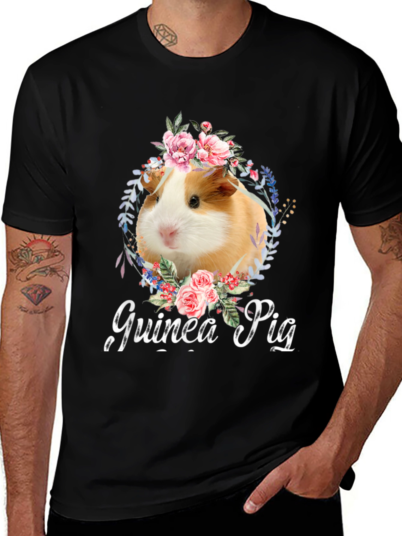 Variant 27 of Guinea Pig Floral Wreath Graphic T-Shirt