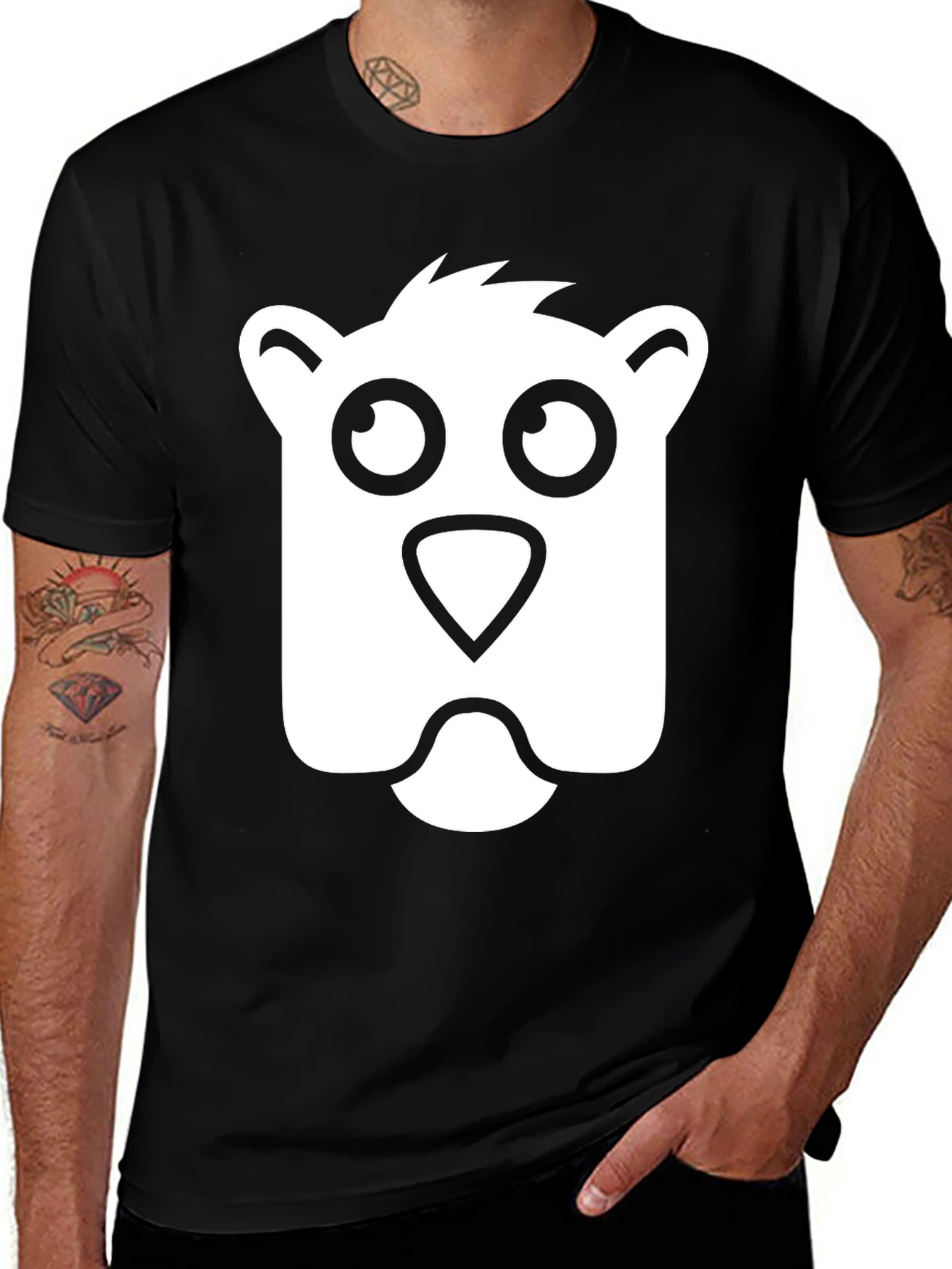 Variant 10 of Cartoon Bear Face Black T-Shirt