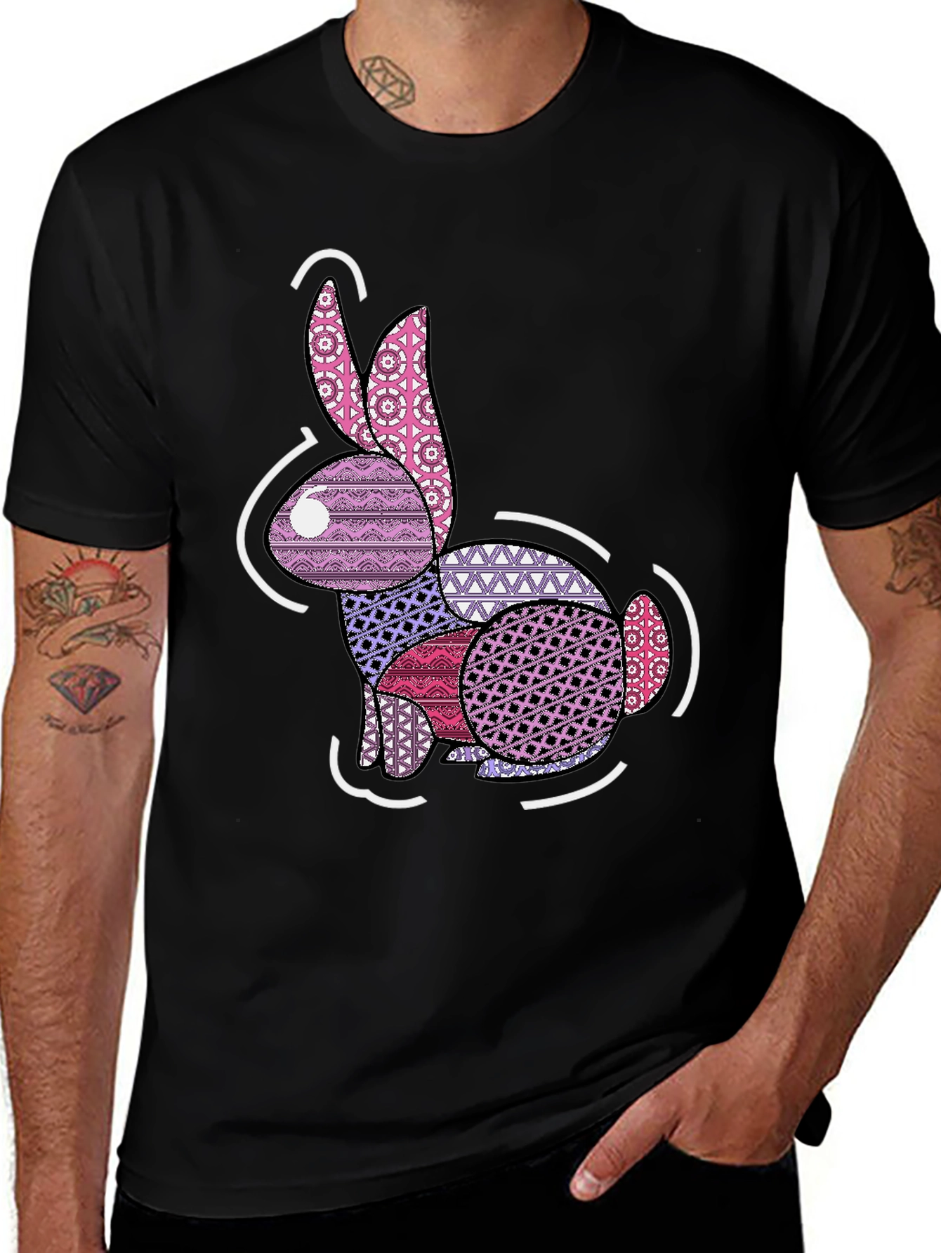 Abstract Rabbit Graphic Tee - Black Casual Shirt