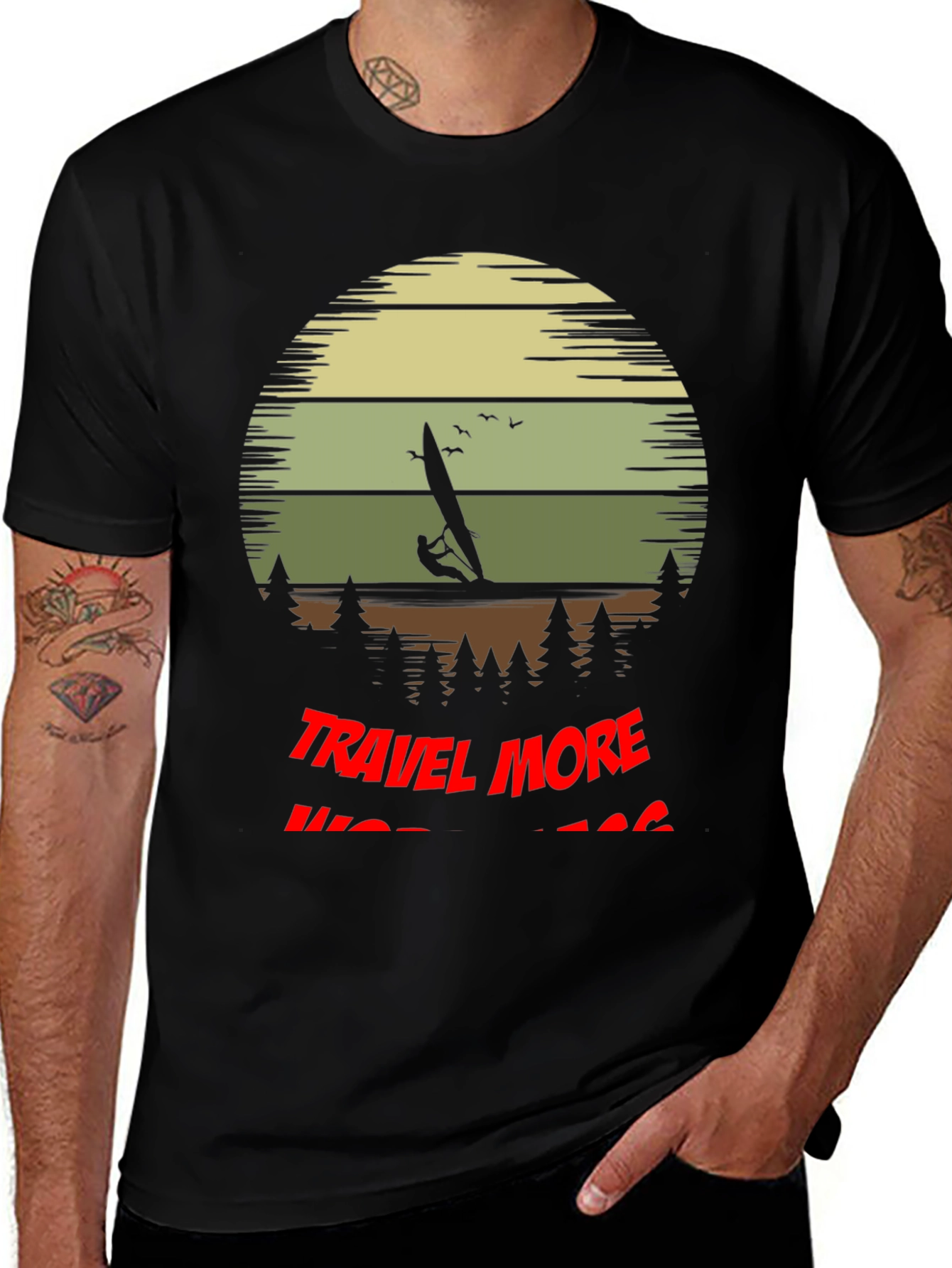 Travel More Windsurf Black Graphic Tee