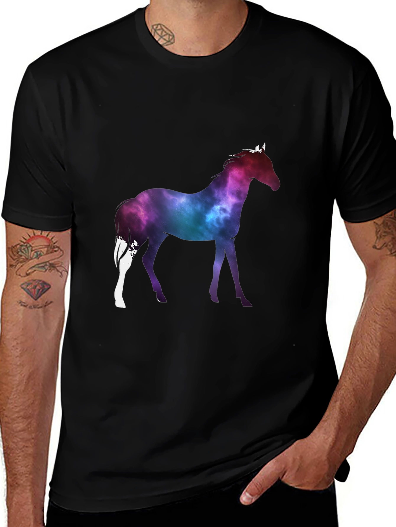 Variant 3 of Galaxy Horse Graphic Tee - Black Unisex Shirt