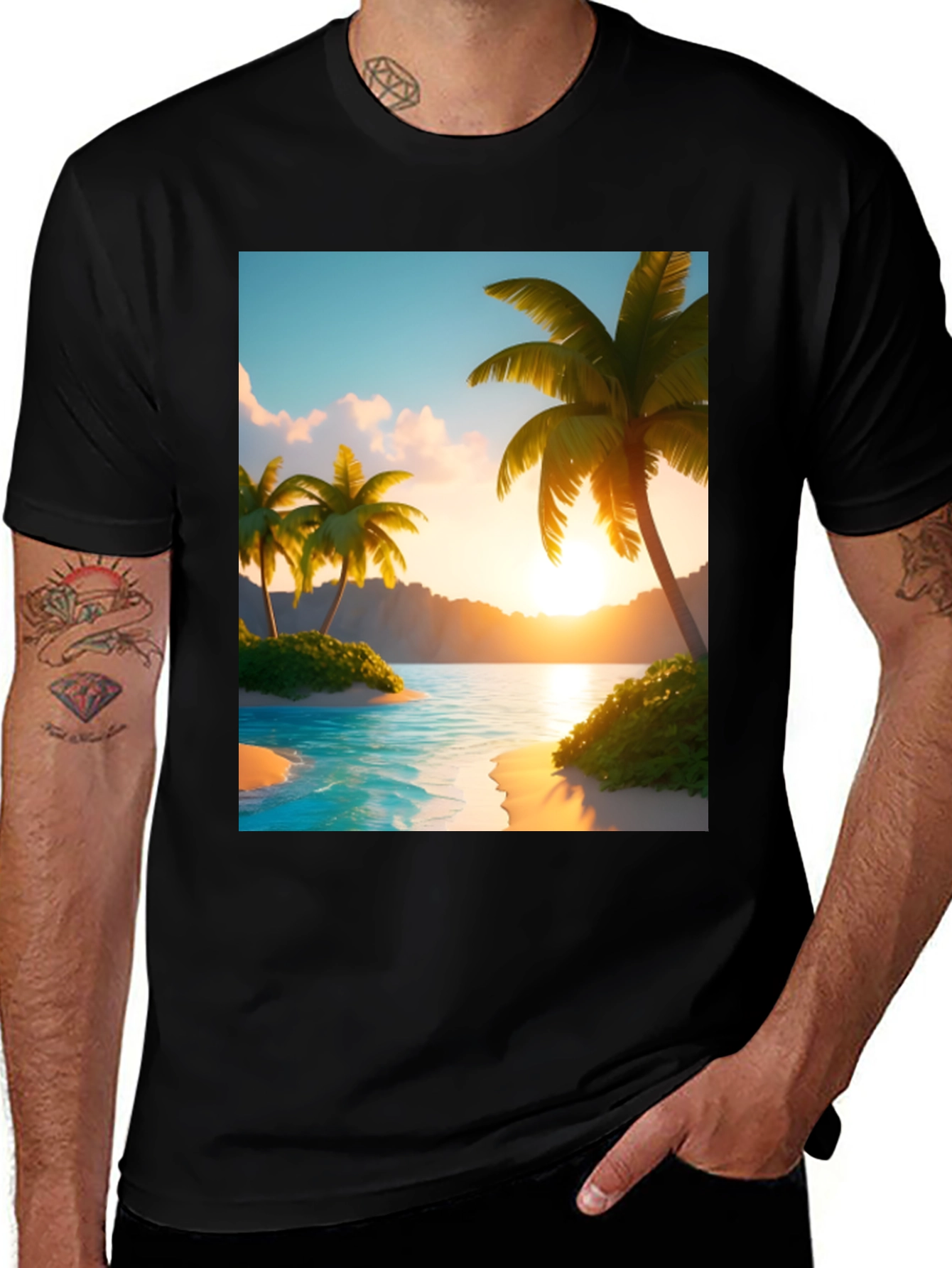 Variant 16 of Tropical Beach Graphic Tee - Black