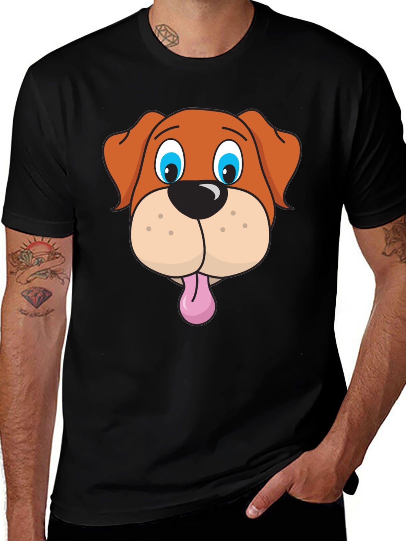 Variant 11 of Cartoon Dog Face Black T-Shirt