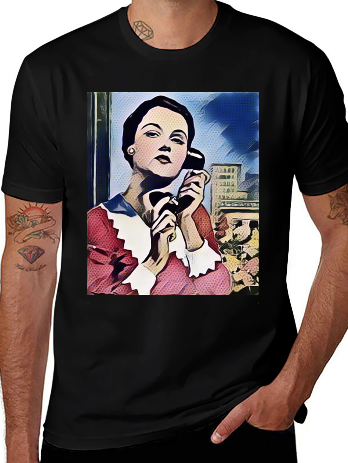Variant 12 of Vintage Lady on Phone Graphic Tee