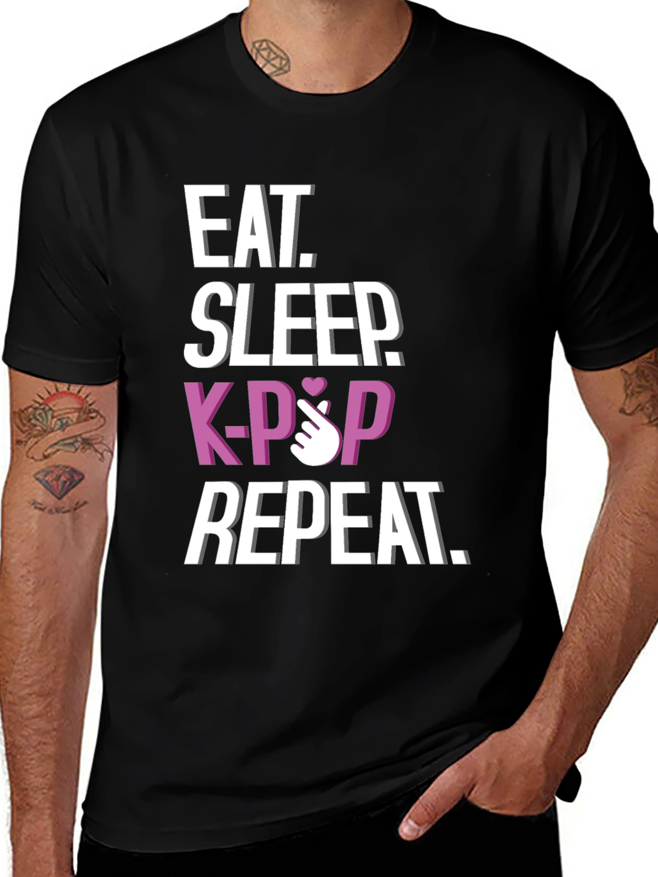 Eat Sleep K-Pop Repeat Black T-Shirt