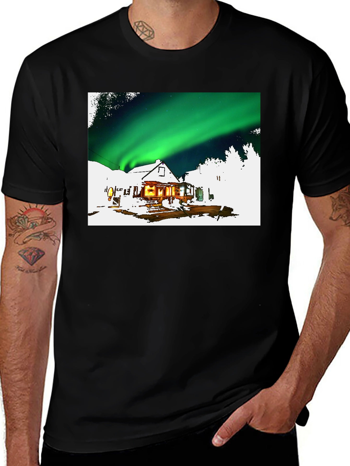 Variant 8 of Aurora Borealis Cabin Tee - Night Sky T-Shirt