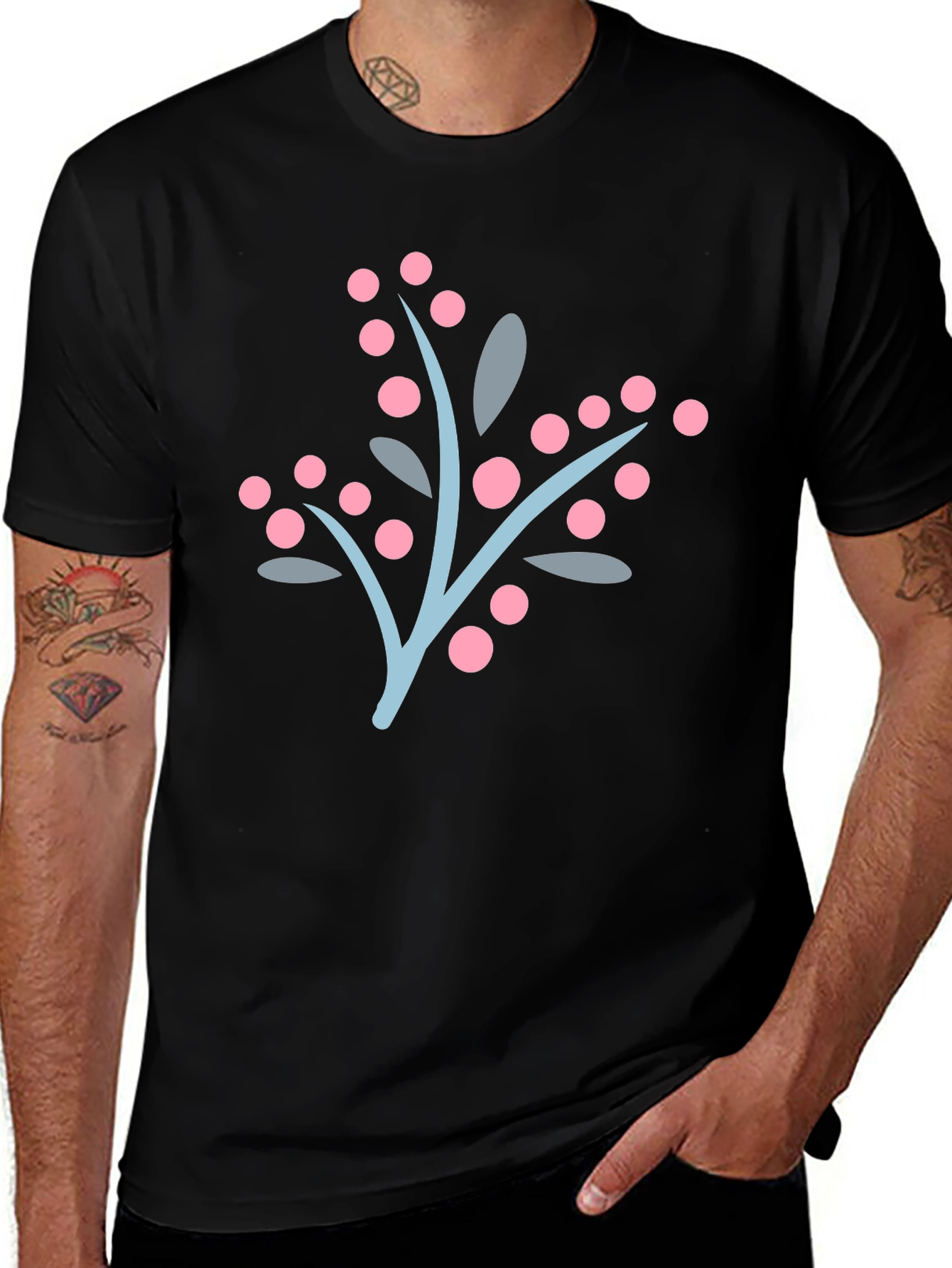 Variant 16 of Stylish Black Tee with Berry Branch Design