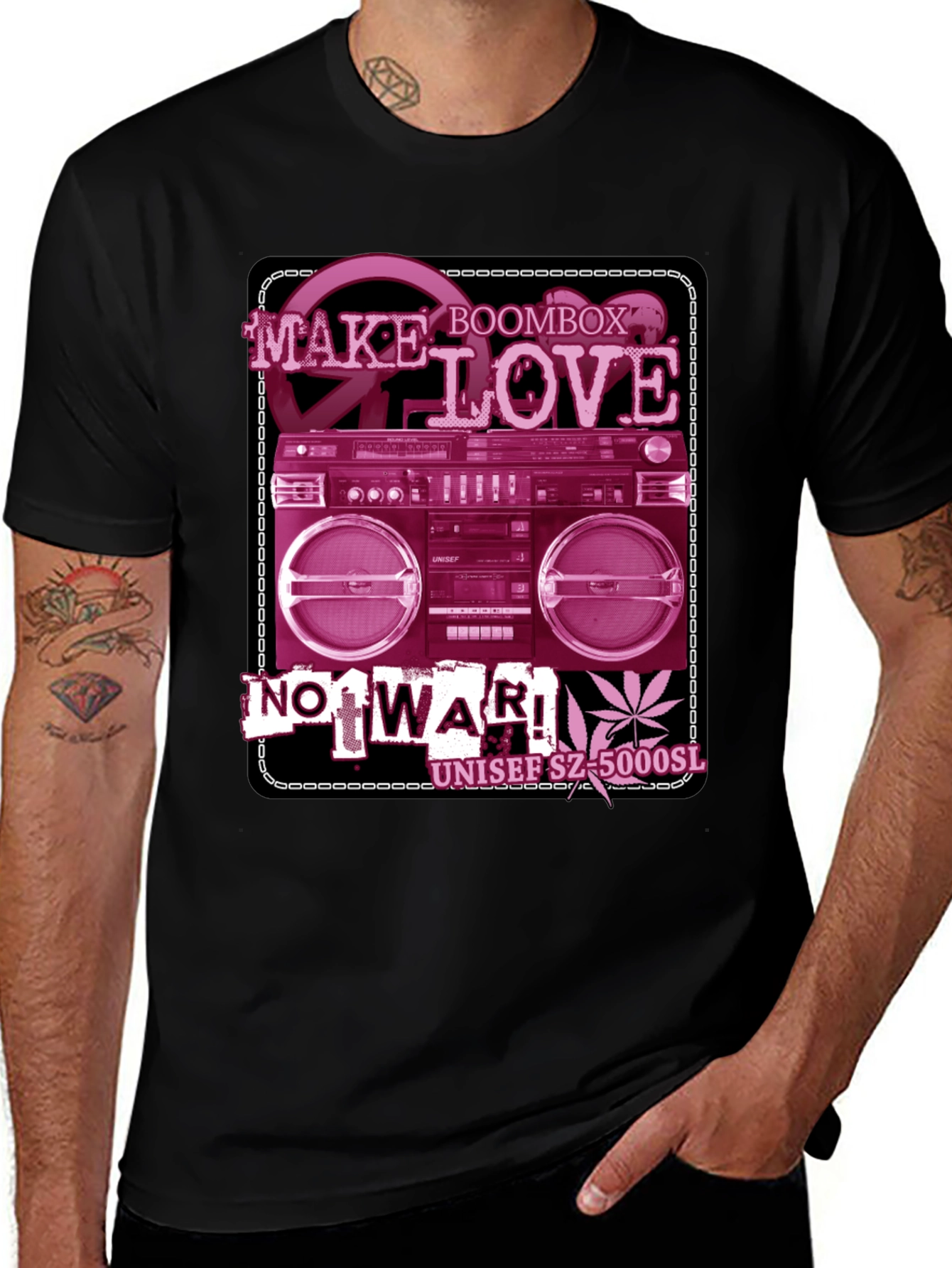 Variant 24 of Retro Boombox 'Make Love Not War' Graphic T-Shirt
