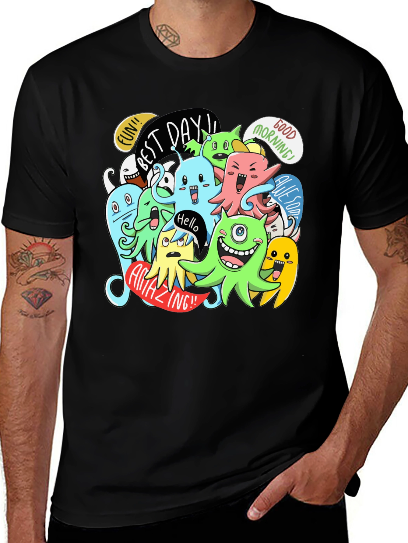 Variant 8 of Fun Cartoon Monster Graphic Black T-Shirt
