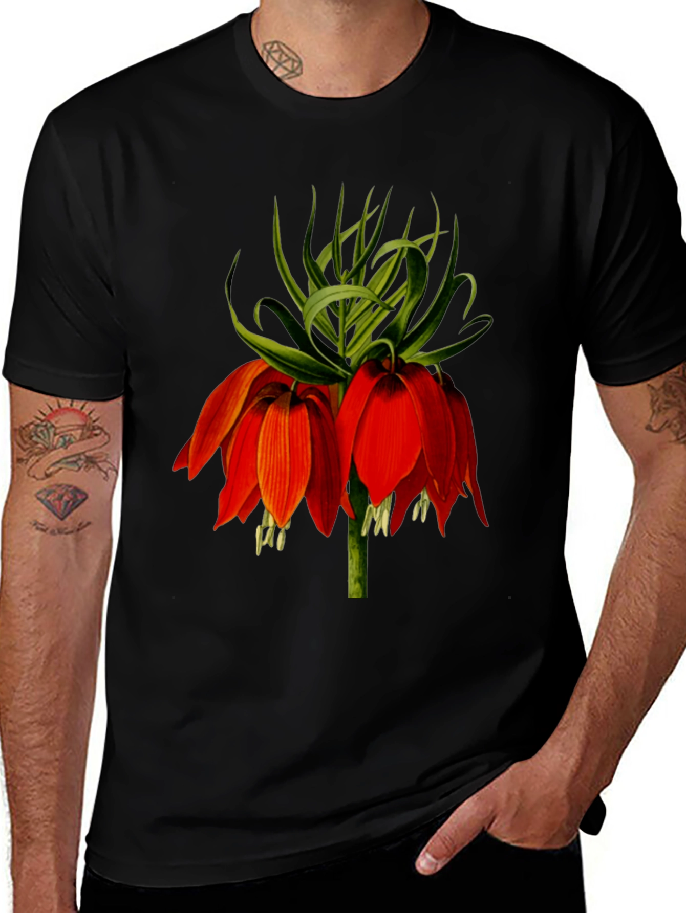 Botanical Flower Graphic Black T-Shirt