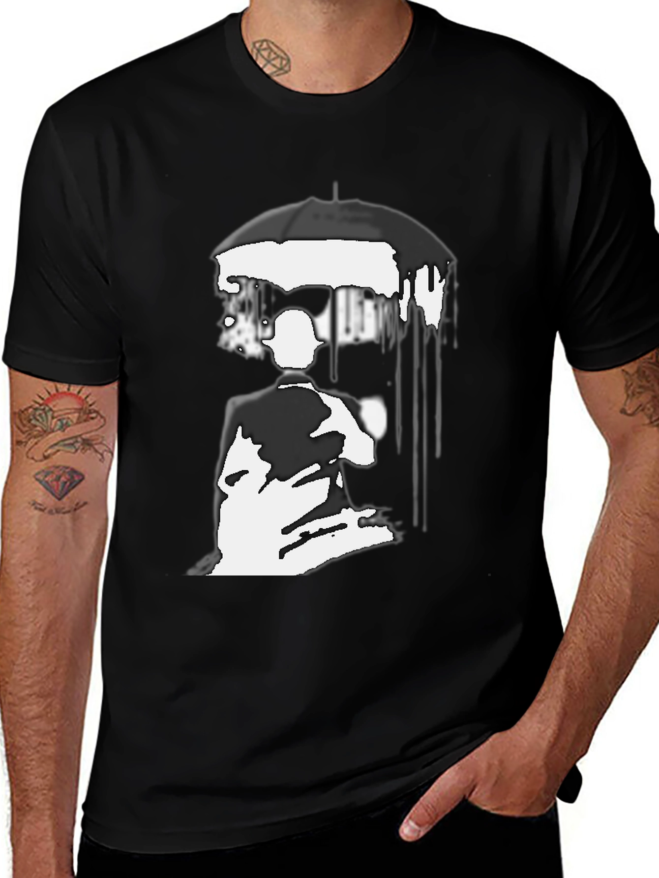 Variant 24 of Umbrella Man Graphic Tee - Stylish Black T-Shirt
