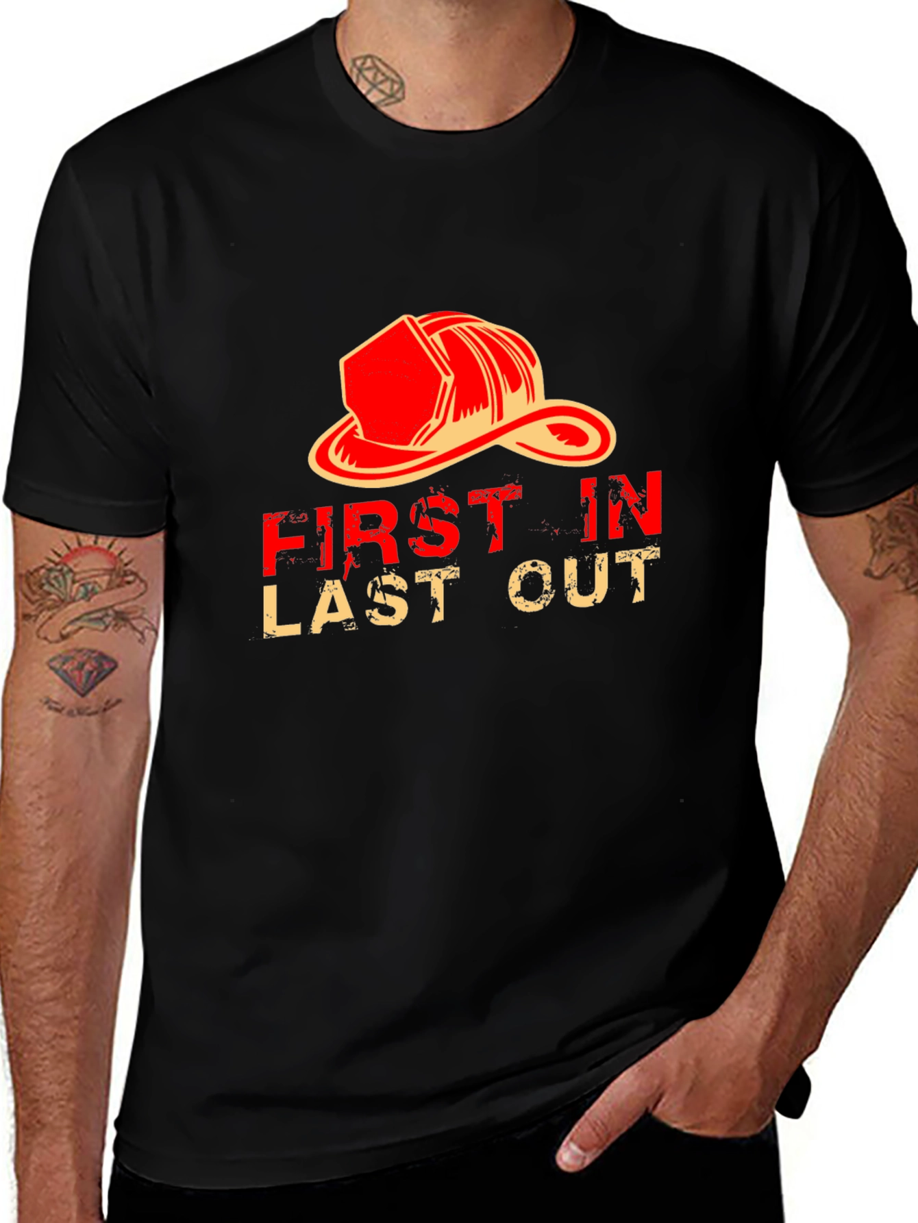 Variant 6 of Firefighter Graphic T-Shirt - First In Last Out