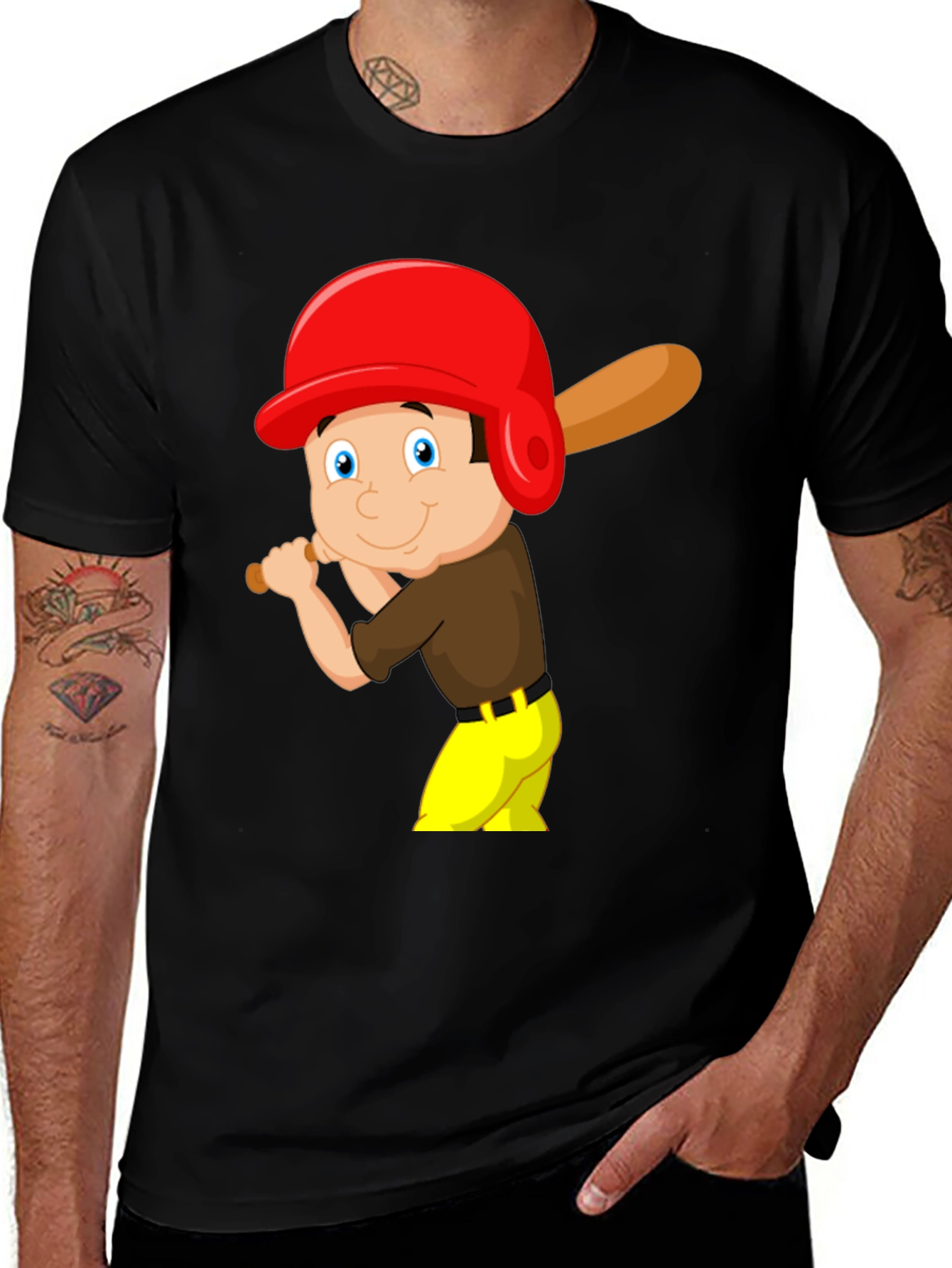 Variant 12 of Cartoon Baseball Player Black T-Shirt