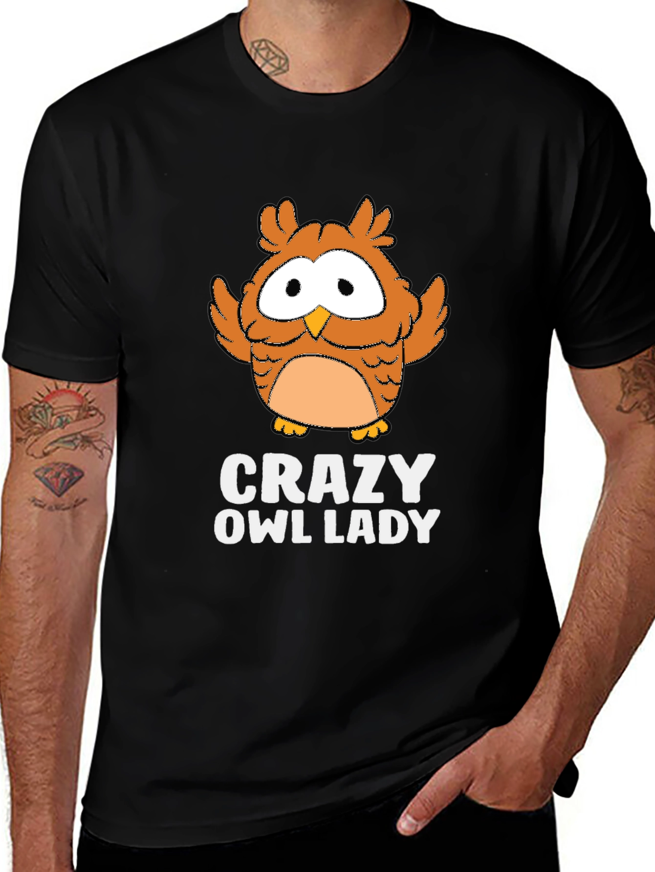 Variant 17 of Crazy Owl Lady Black Graphic T-Shirt