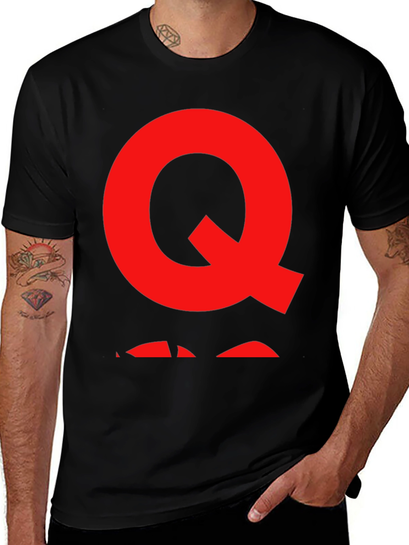 Variant 12 of Bold Red Letter Q Graphic Tee - Casual Black T-Shirt