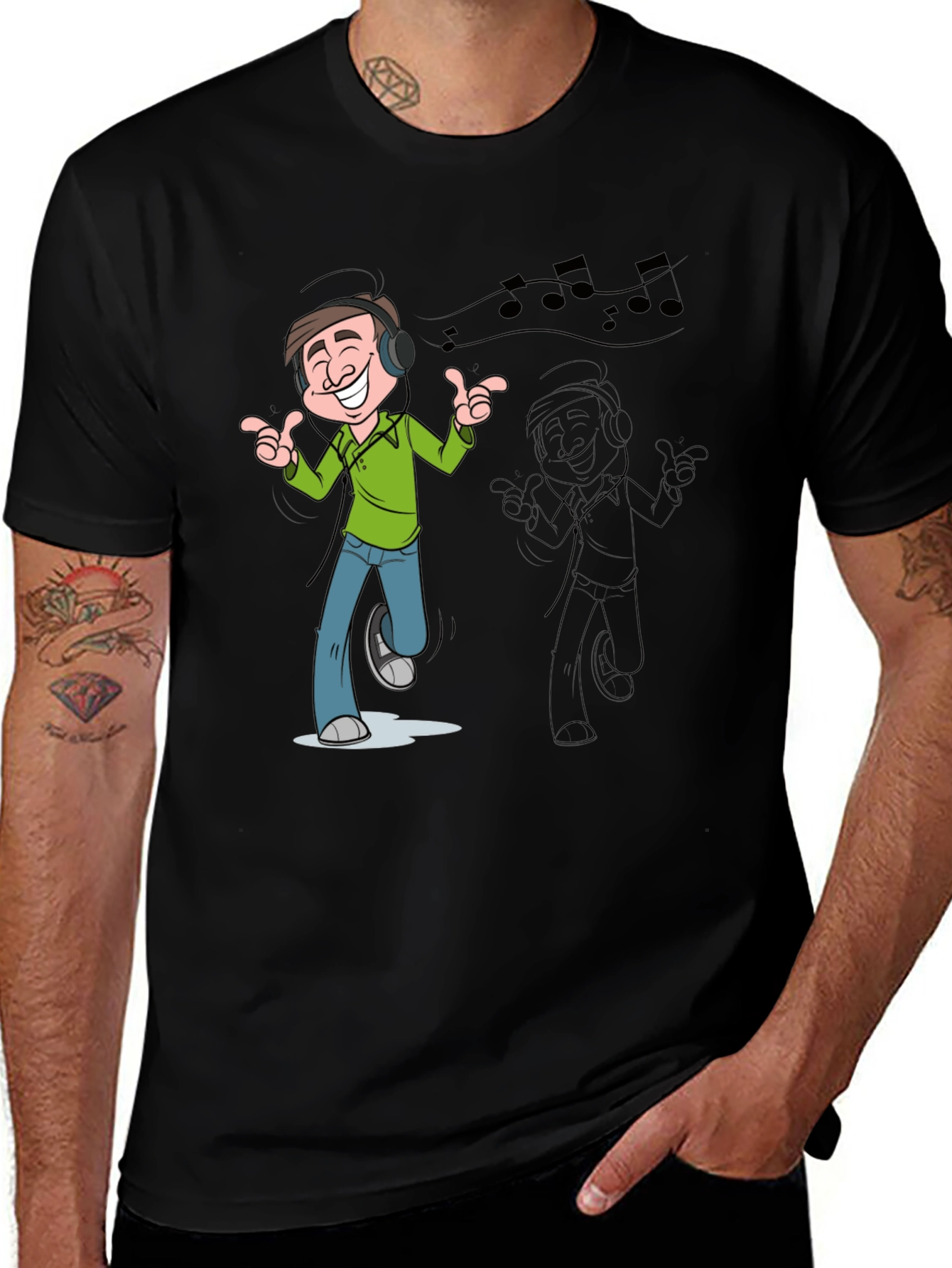 Variant 12 of Cartoon Man's Music T-Shirt - Black