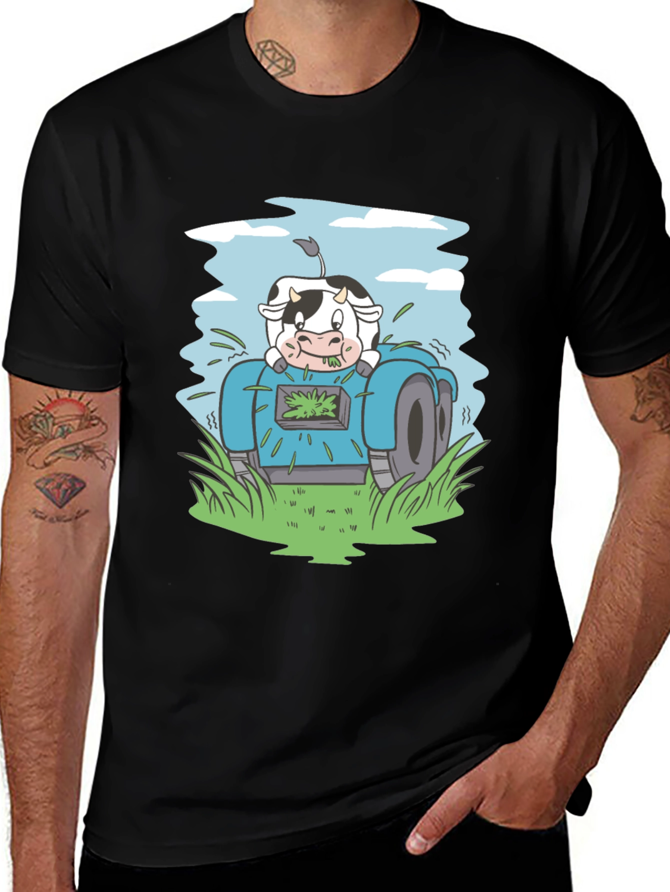 Variant 16 of Cow Riding Lawnmower Graphic Tee