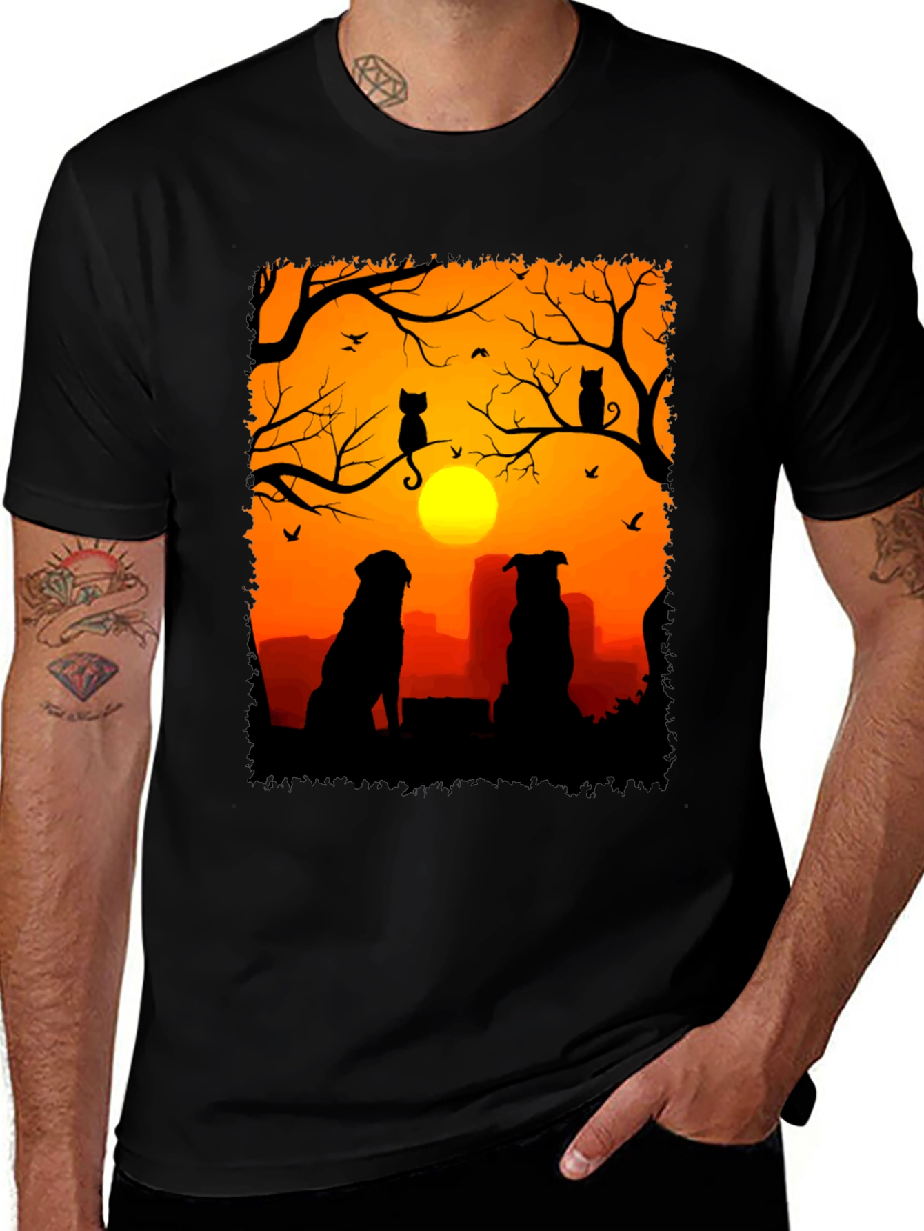 Variant 7 of Halloween Dogs & Cats Sunset Graphic T-Shirt