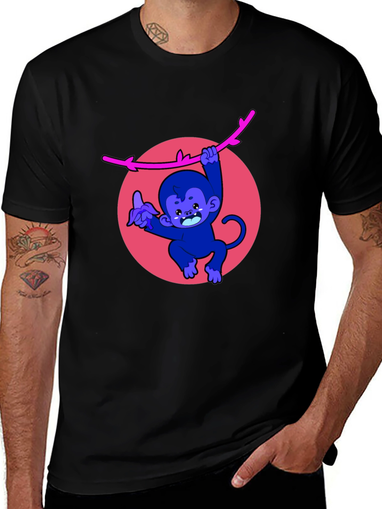 Variant 17 of Monkey on a Branch Graphic Tee - Men's Black T-Shirt