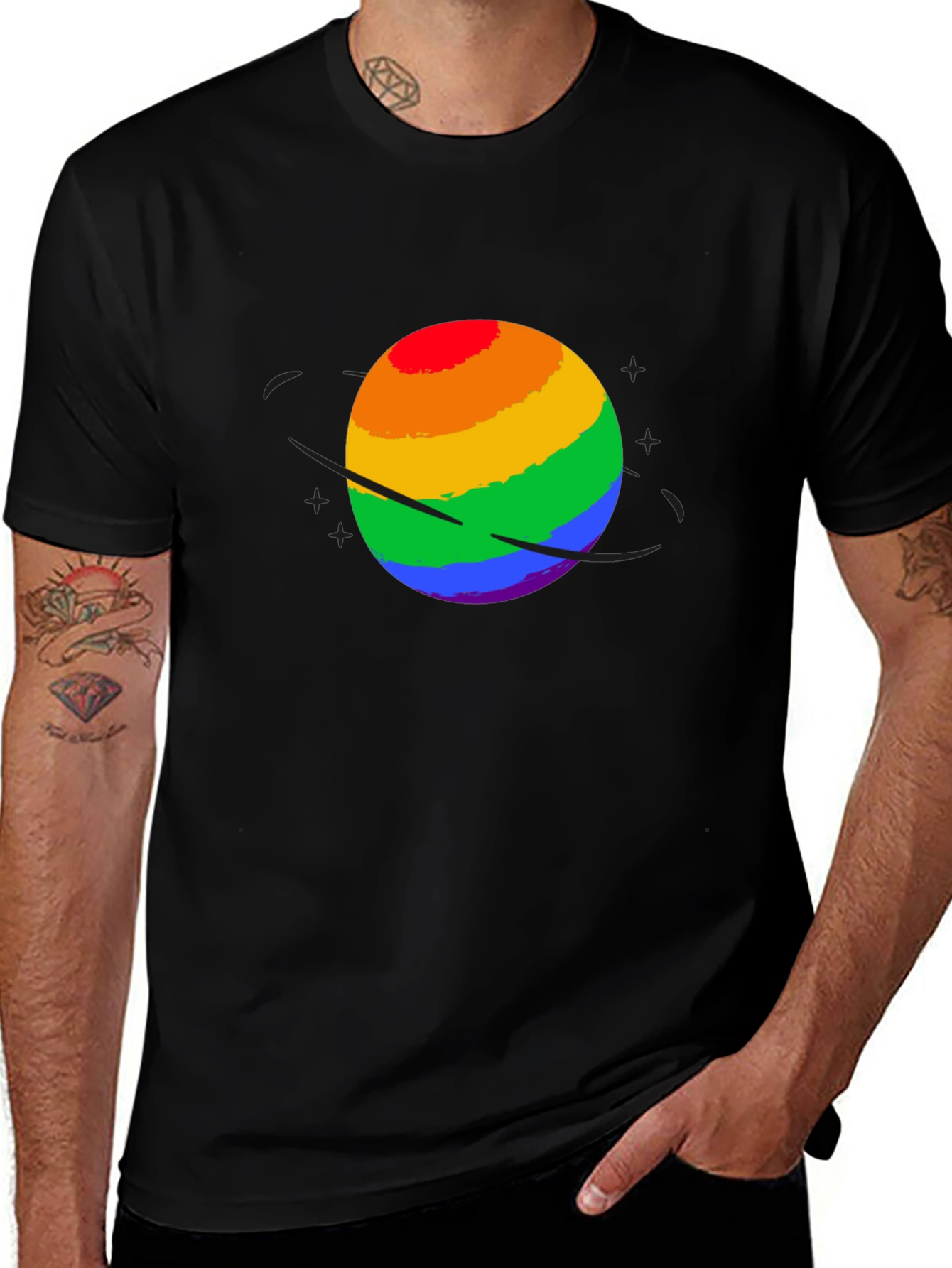 Variant 29 of Rainbow Planet Saturn Graphic Tee - Black