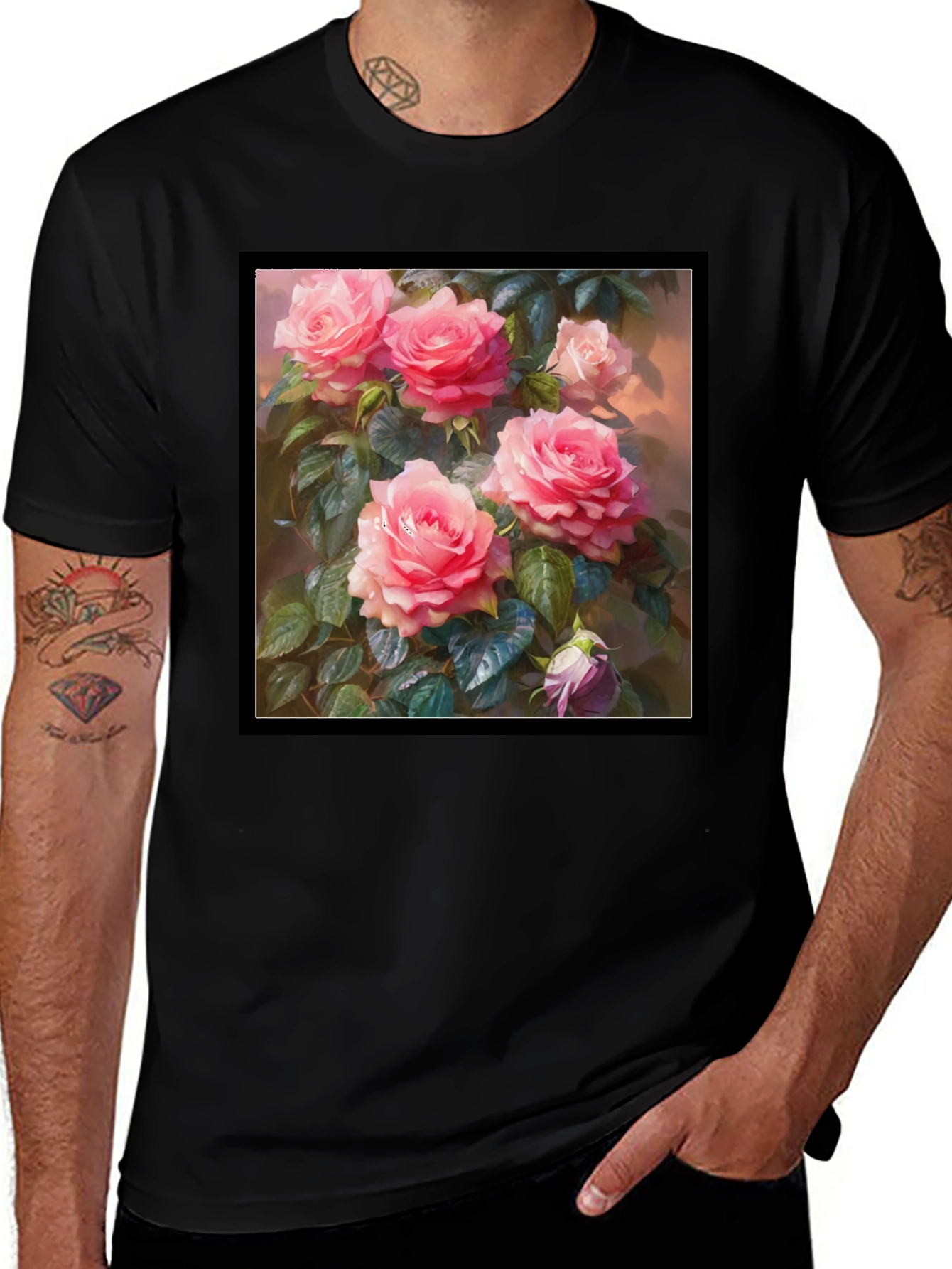 Variant 29 of Floral T-Shirt: Pink Roses