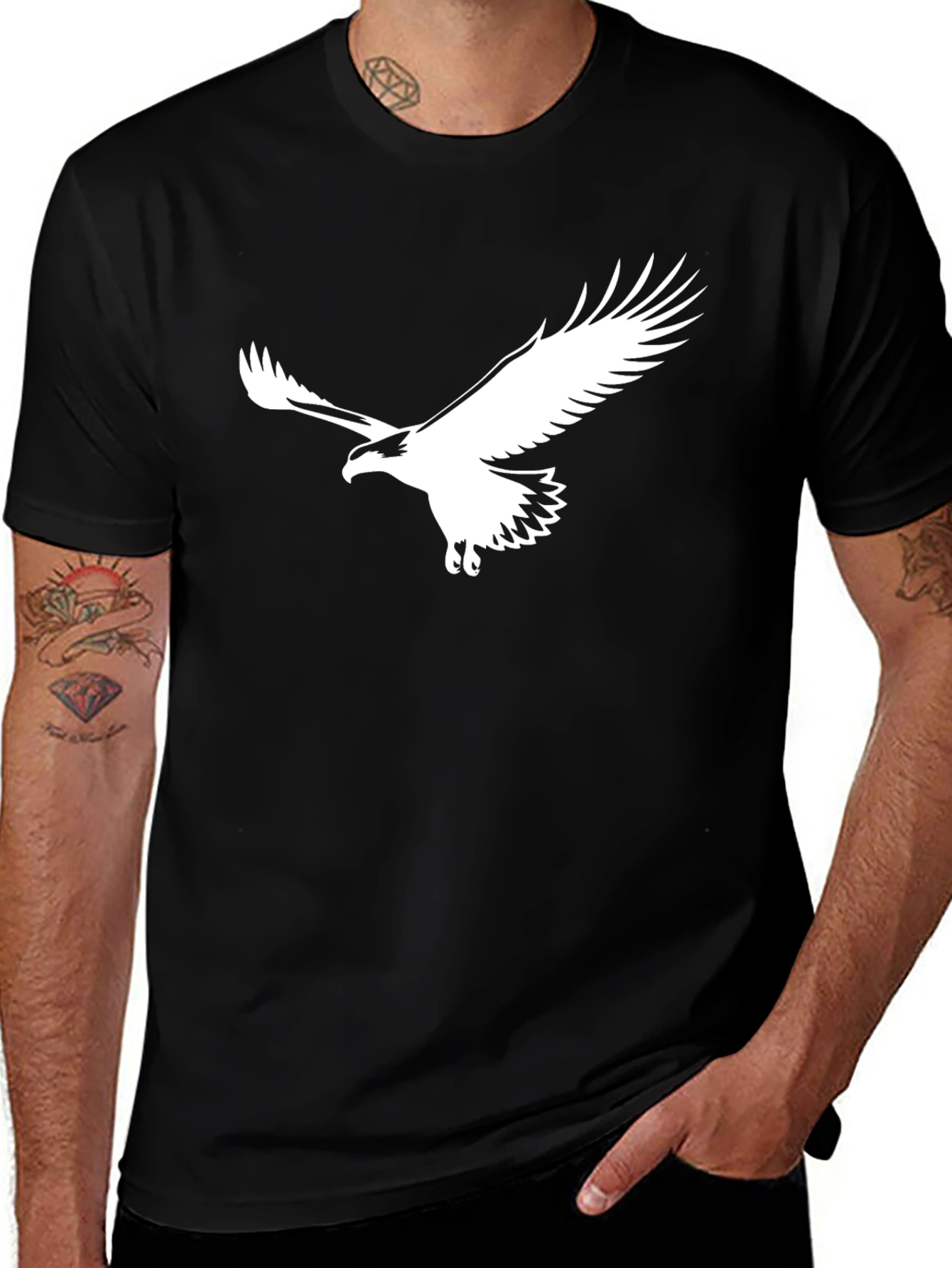Black T-Shirt with White Eagle Graphic