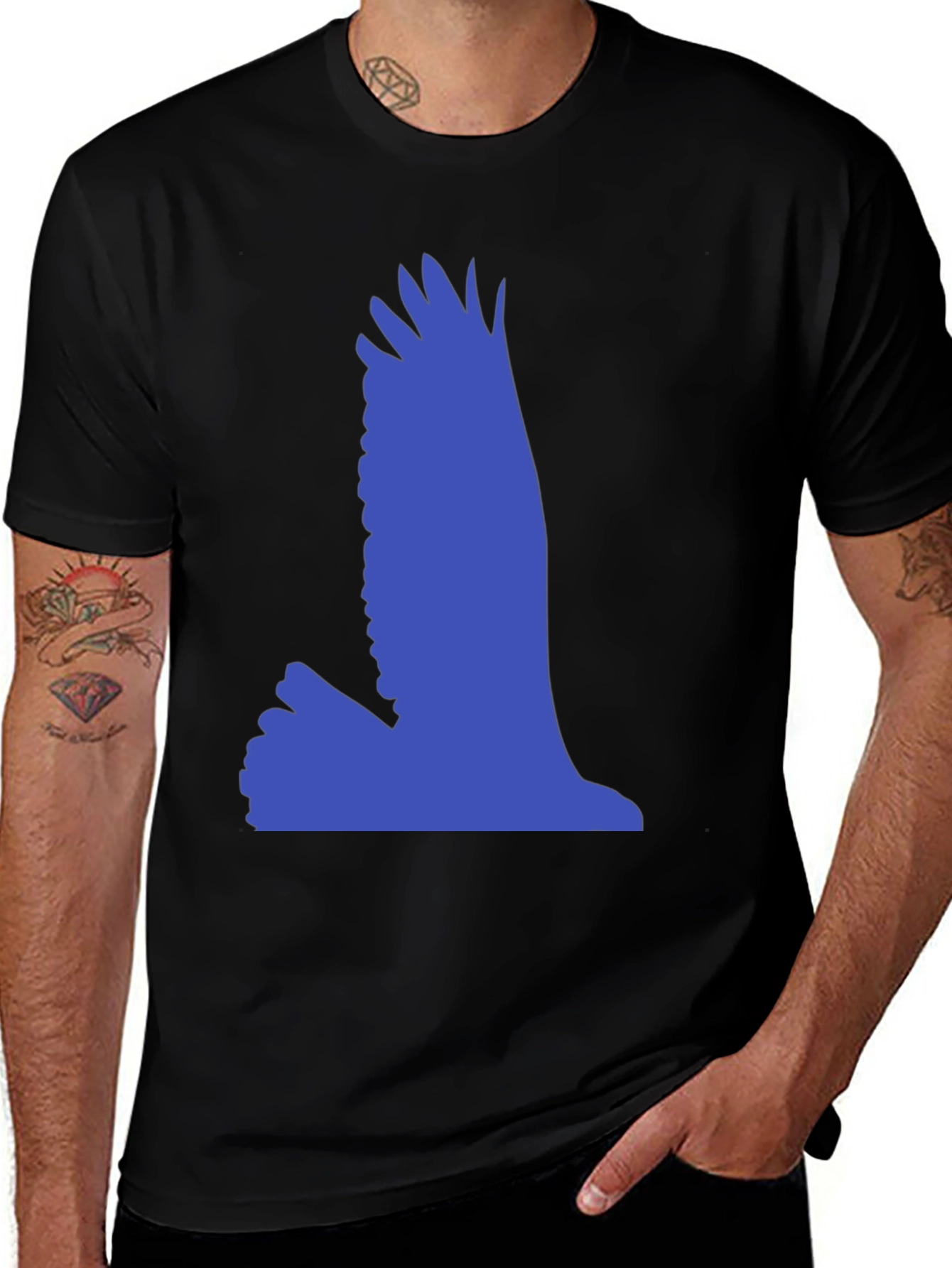 Variant 30 of Men's Black T-Shirt with Blue Eagle Silhouette