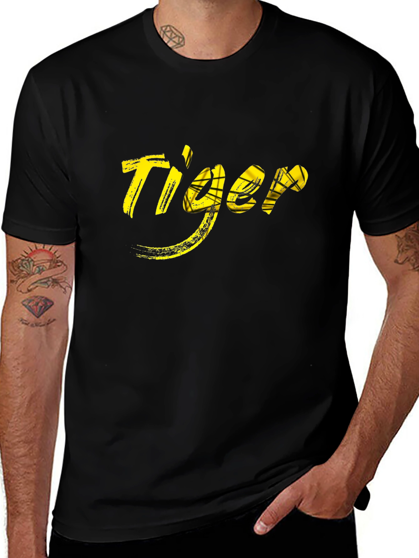 Variant 15 of Tiger Graphic Tee - Men's Black Cotton T-Shirt