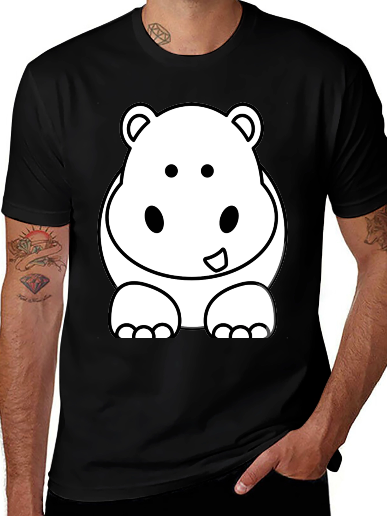 Variant 22 of Cute Hippo Graphic Tee - Black Cotton T-Shirt