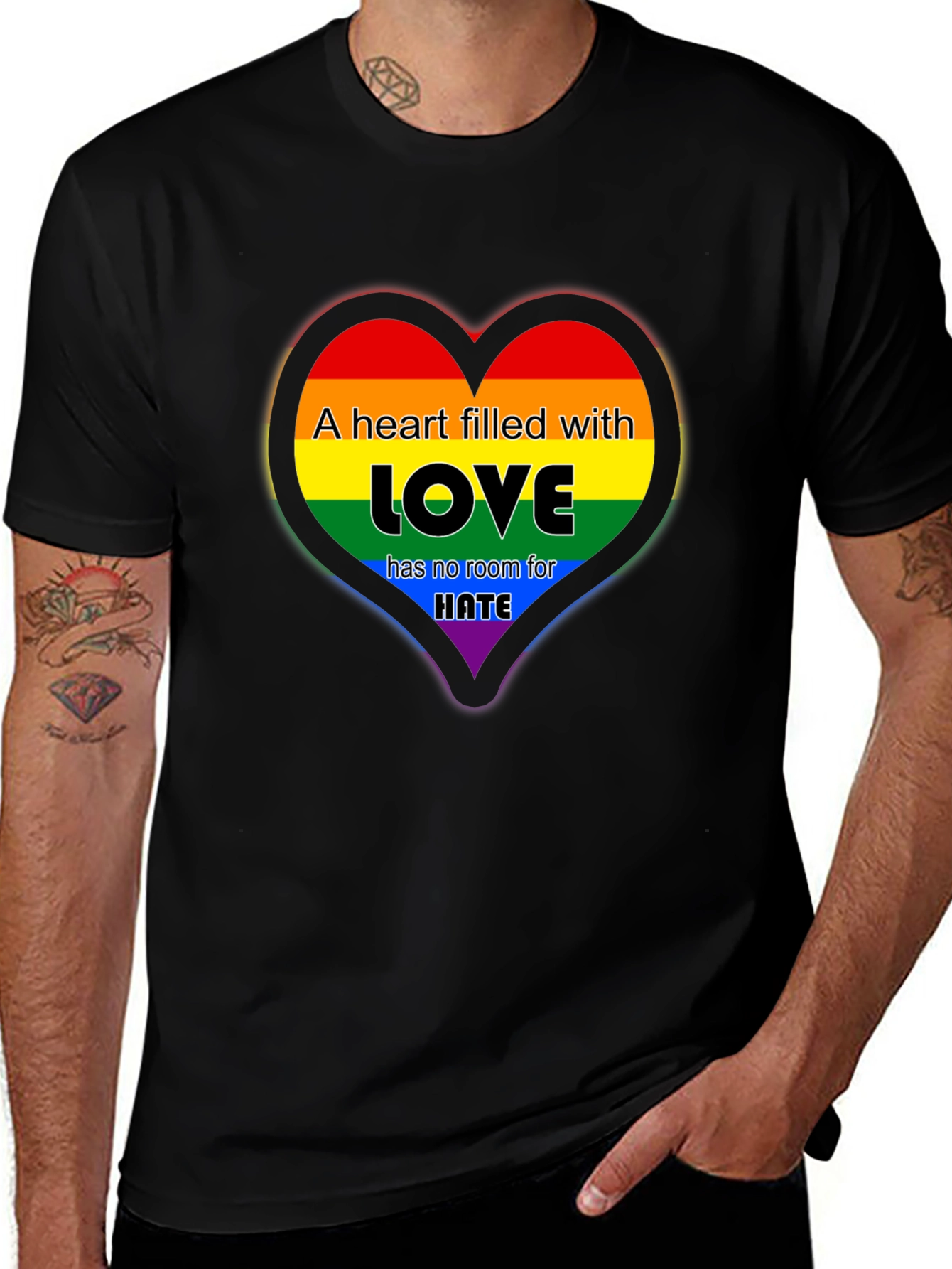 Pride Love Heart Graphic Tee - Black LGBT Equality T-Shirt