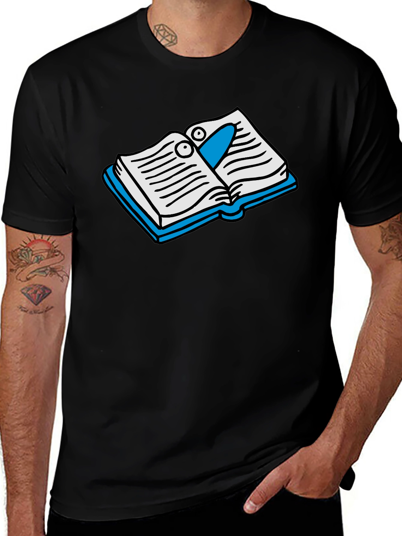 Variant 16 of Cartoon Bookworm Black T-Shirt