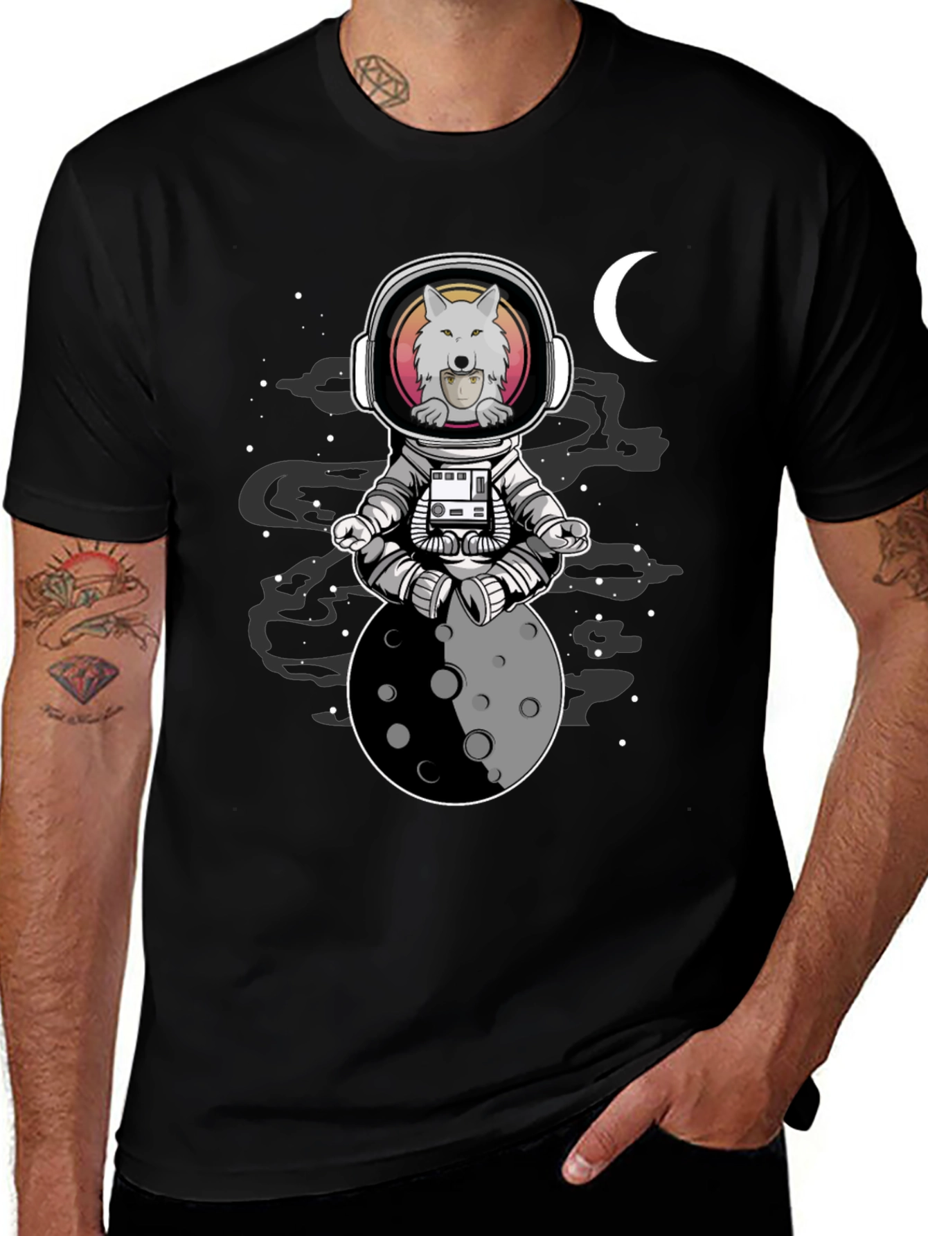 Variant 25 of Wolf Astronaut on the Moon T-Shirt
