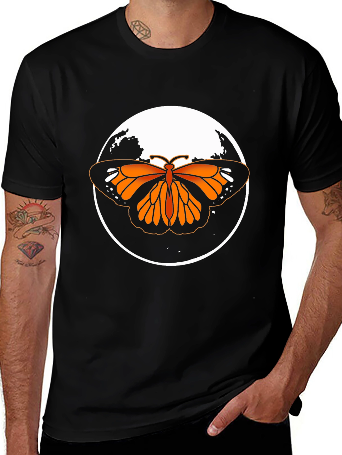Variant 19 of Butterfly Graphic Tee - Round Background Black